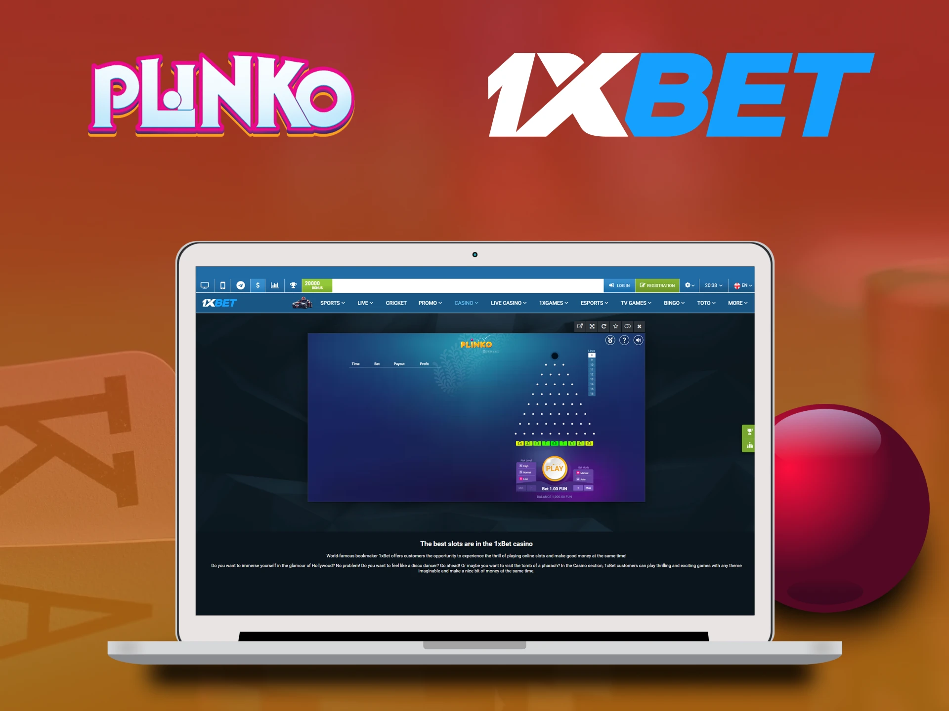 Play Plinko on the 1xbet website.
