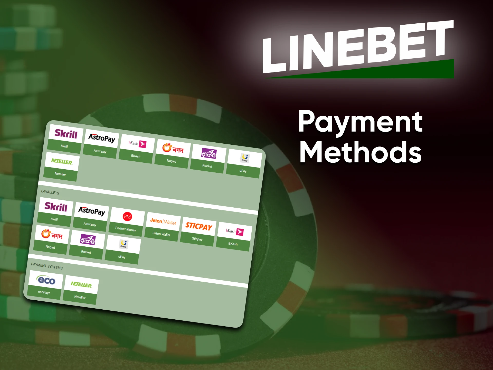 To replenish your account, choose a convenient method from Linebet.