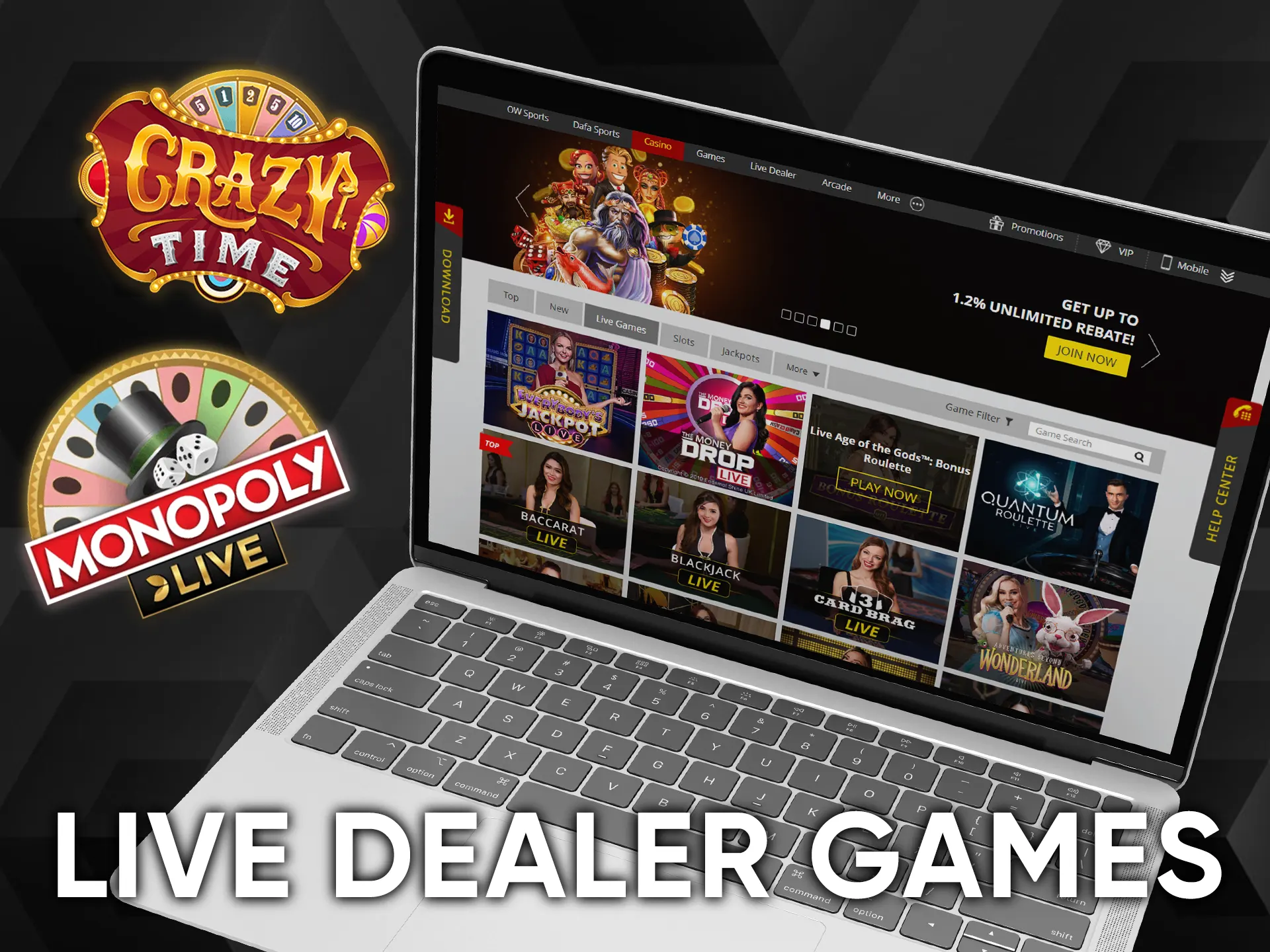 Watch and play different types of live dealer games.