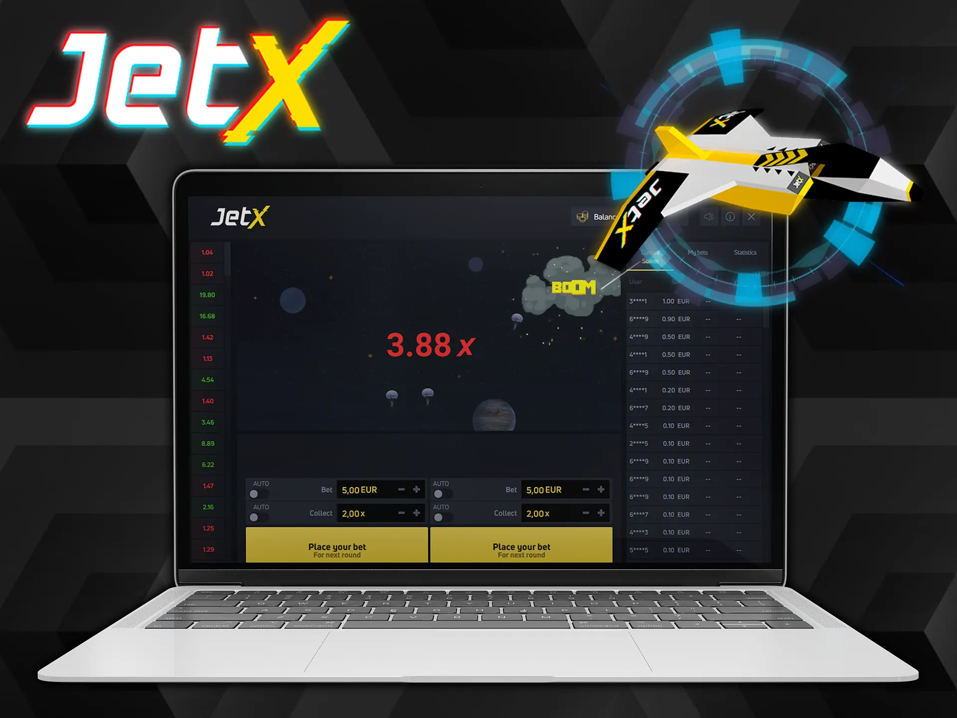 Bet on your favorite jet in the JetX game.