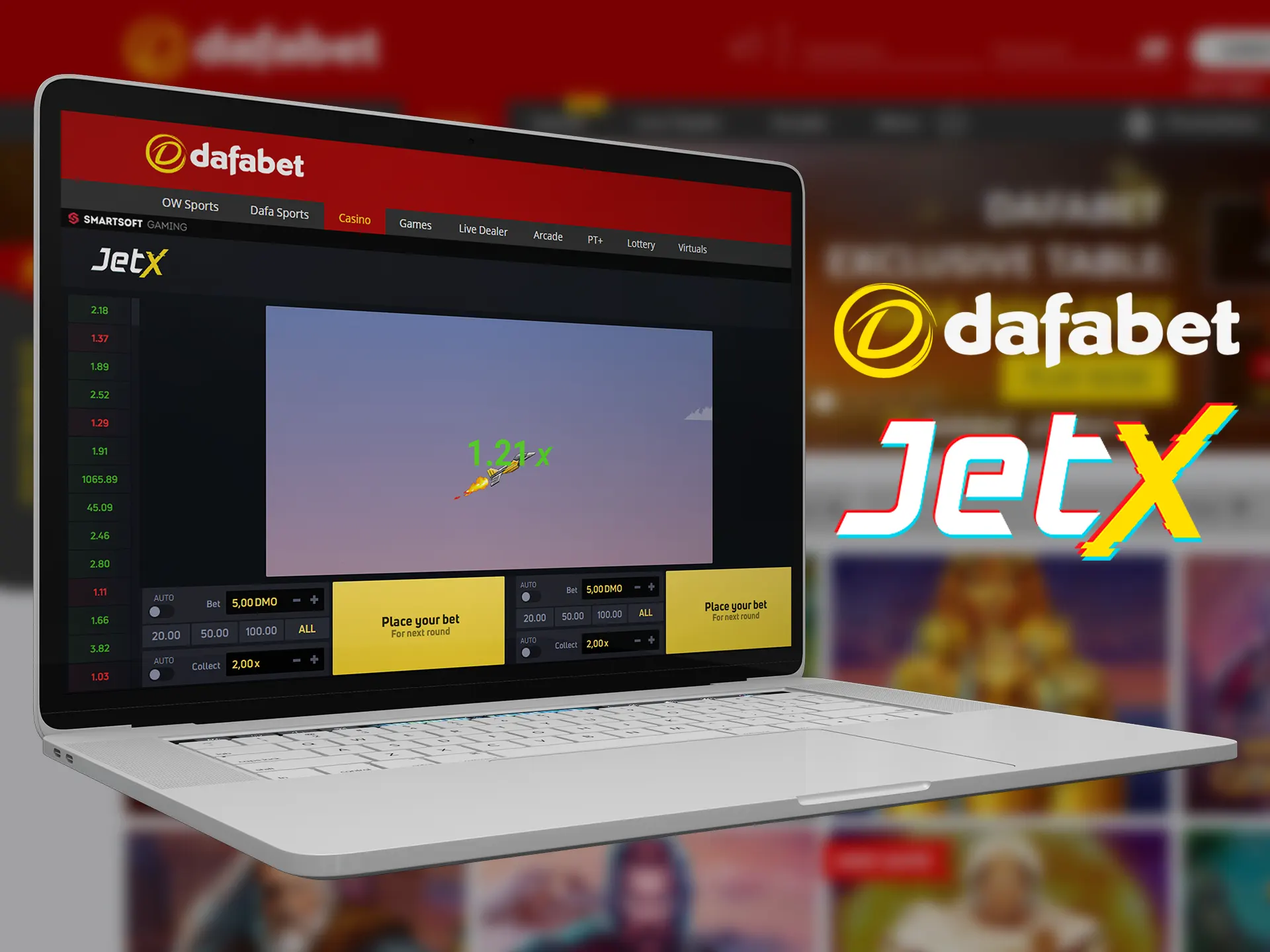 Try Dafabet casino to play the JetX game.
