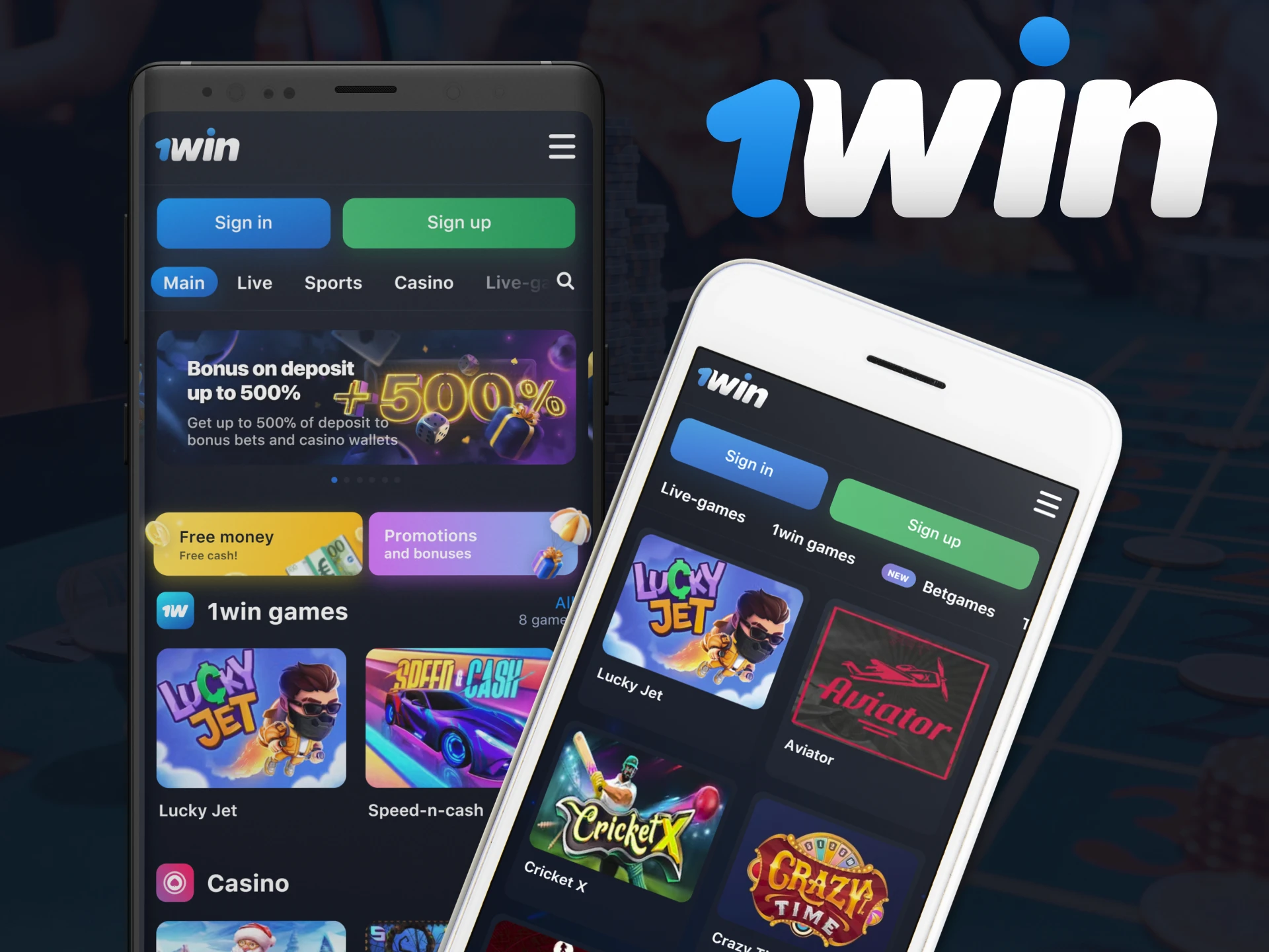 Play casino games on the 1Win app from any phone.