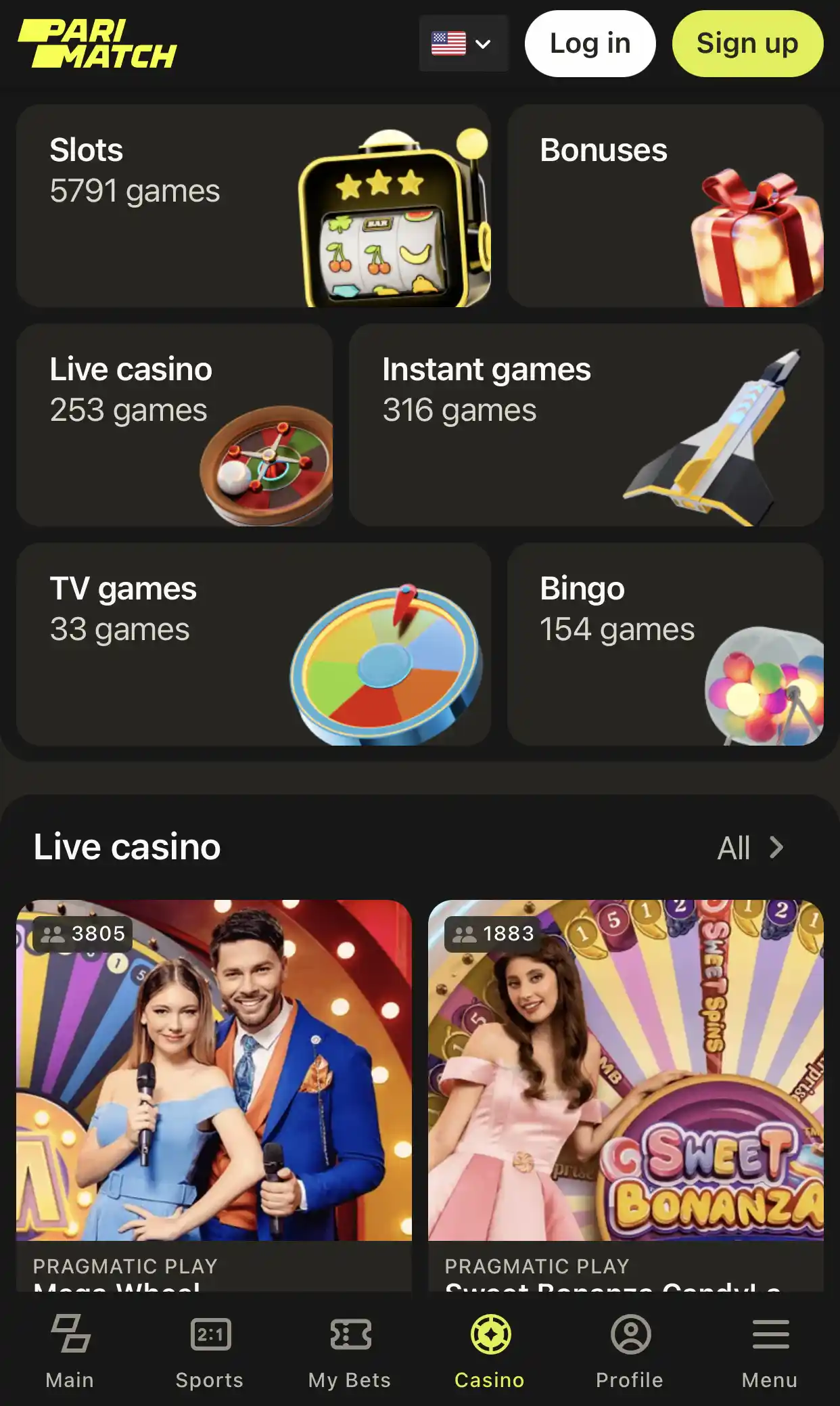 Use the user-friendly interface of Parimatch Casino and find the right section in seconds.