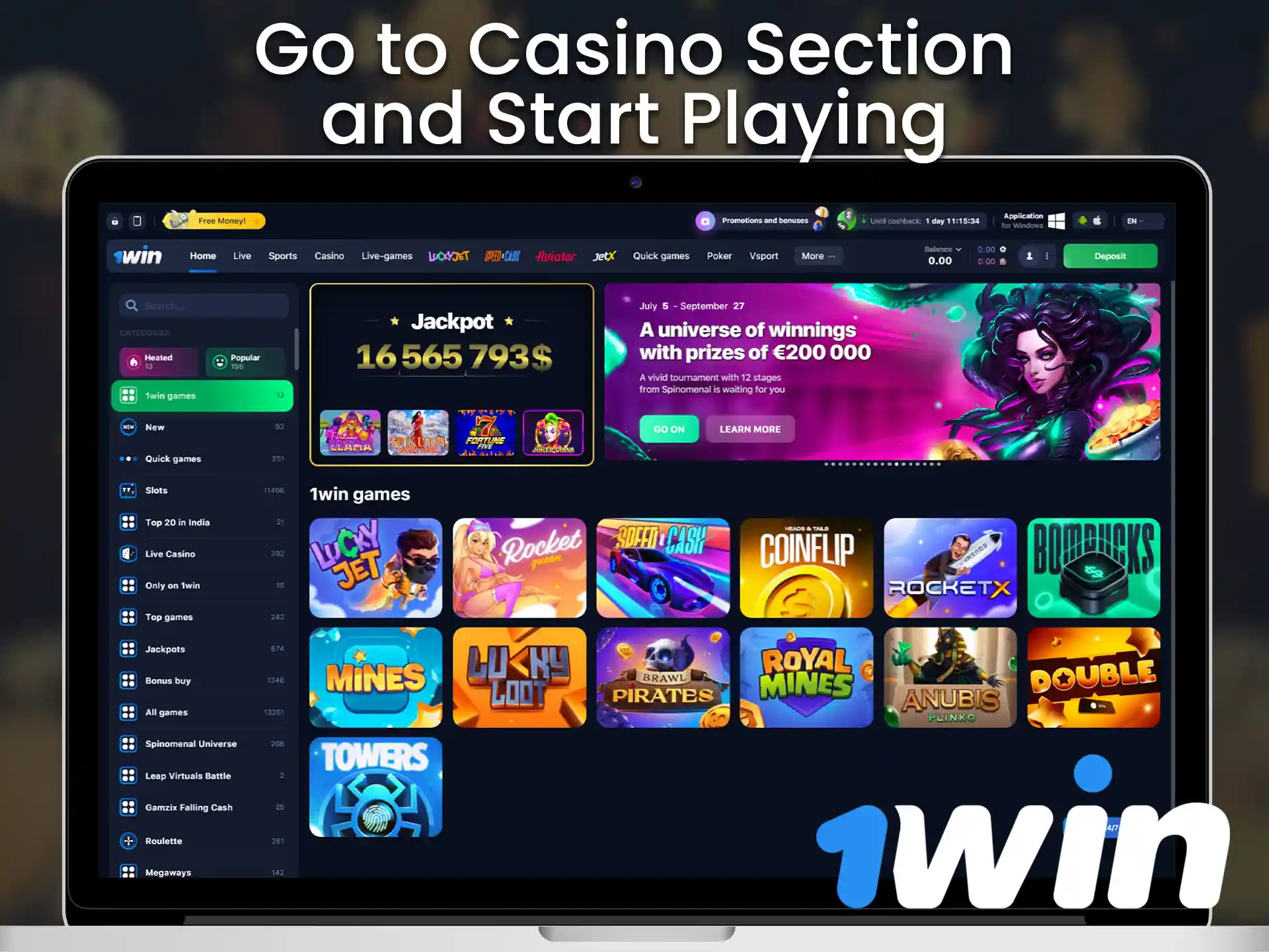Click on the casino section and start playing after making a deposit.