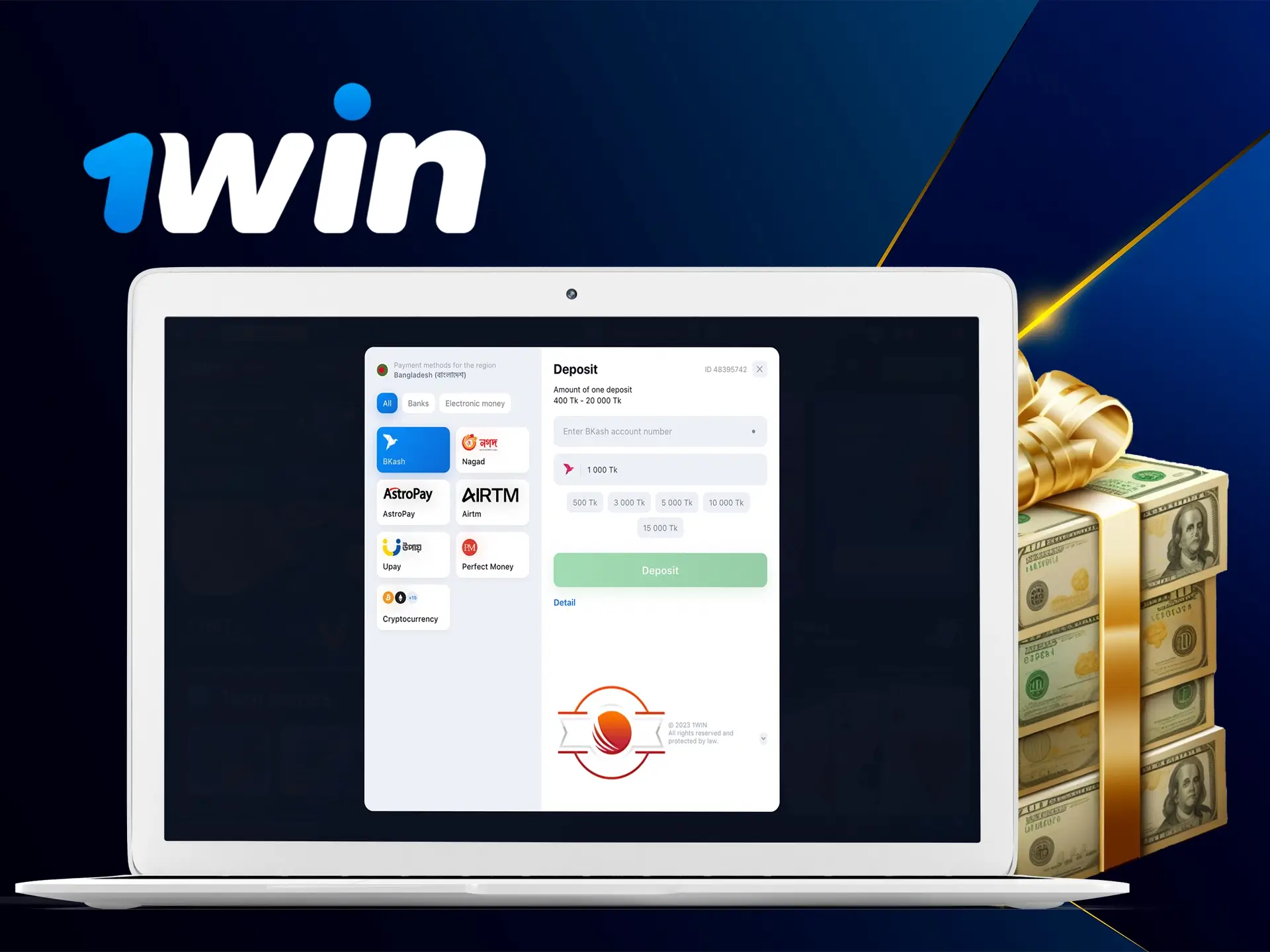 The biggest bonus from 1Win becomes available after a simple registration and first deposit at the casino.