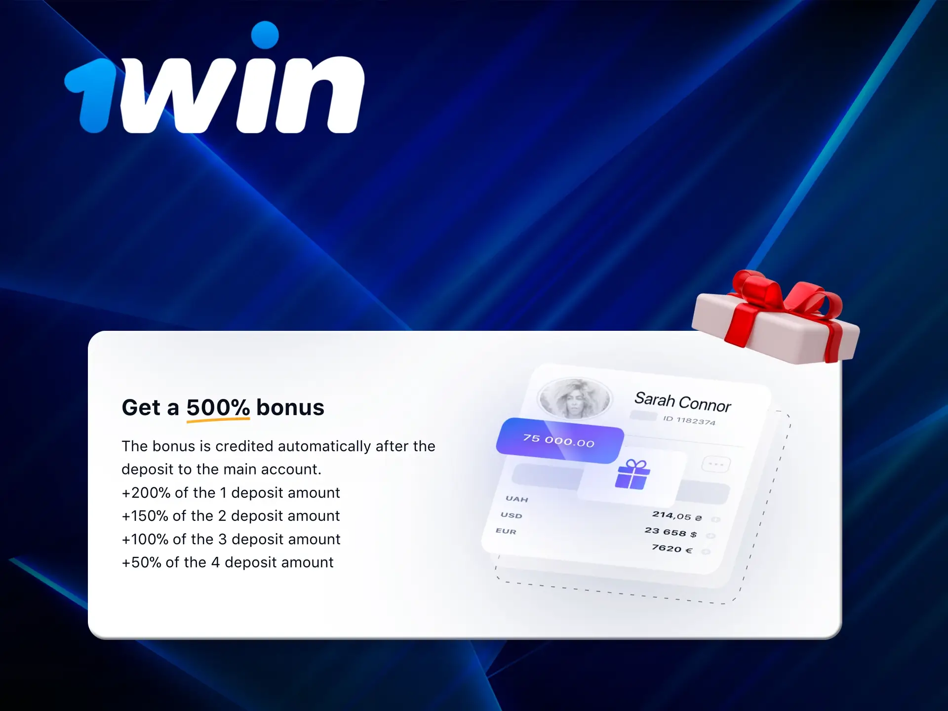 Gradually replenishing your personal wallet you additionally receive a large bonus from 1Win.