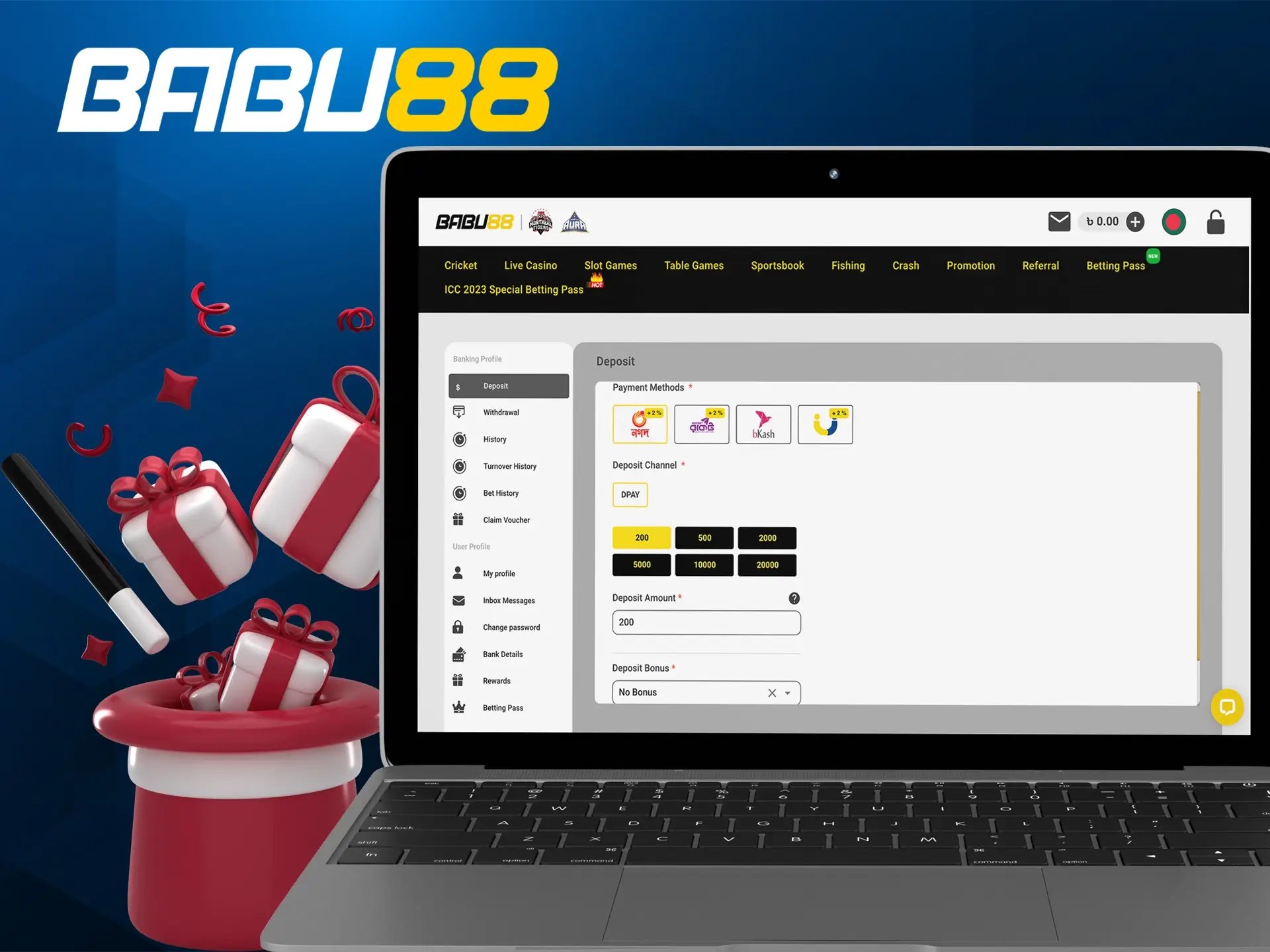Deposit and withdraw at your convenience, as Babu88 is one of the best casinos in Bangladesh.