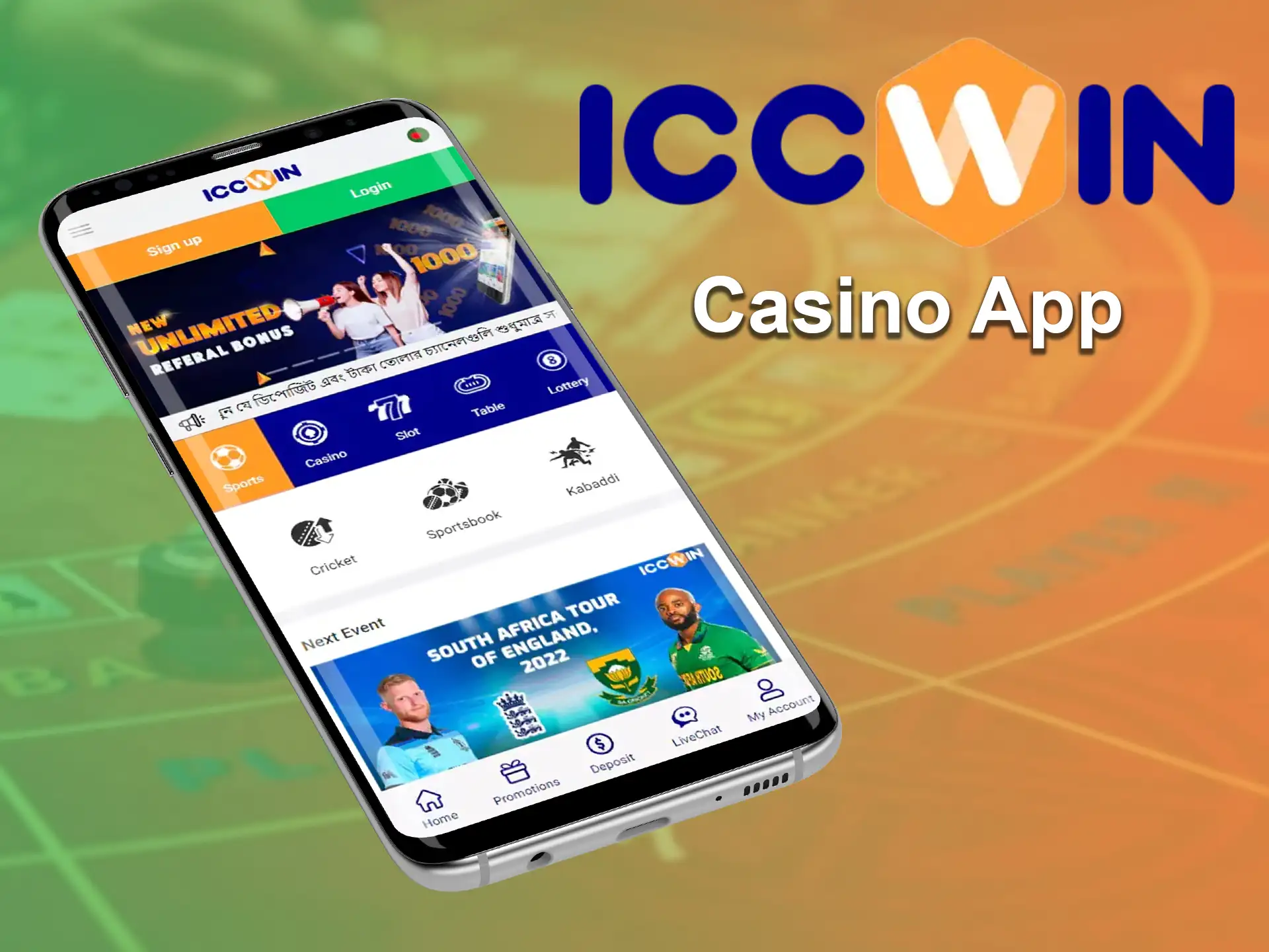 You can play at ICCWin Casino from an iOS and Android mobile device by downloading the application on the official website using the link.