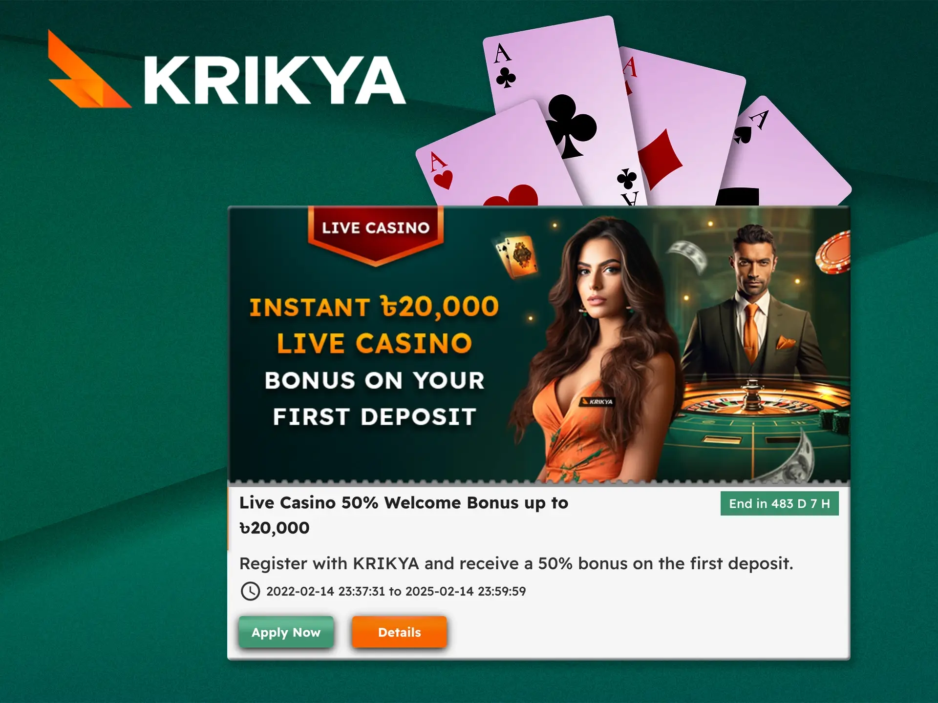 Krikya's excellent live casino bonus will get you started and get you up to speed quickly.