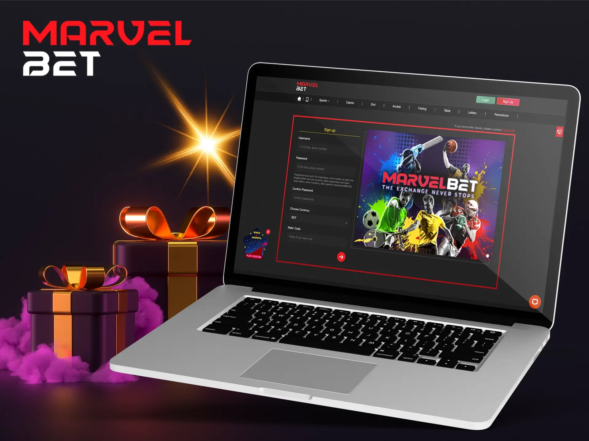 Just a few clicks and you're already the owner of an awesome bonus from Marvelbet.