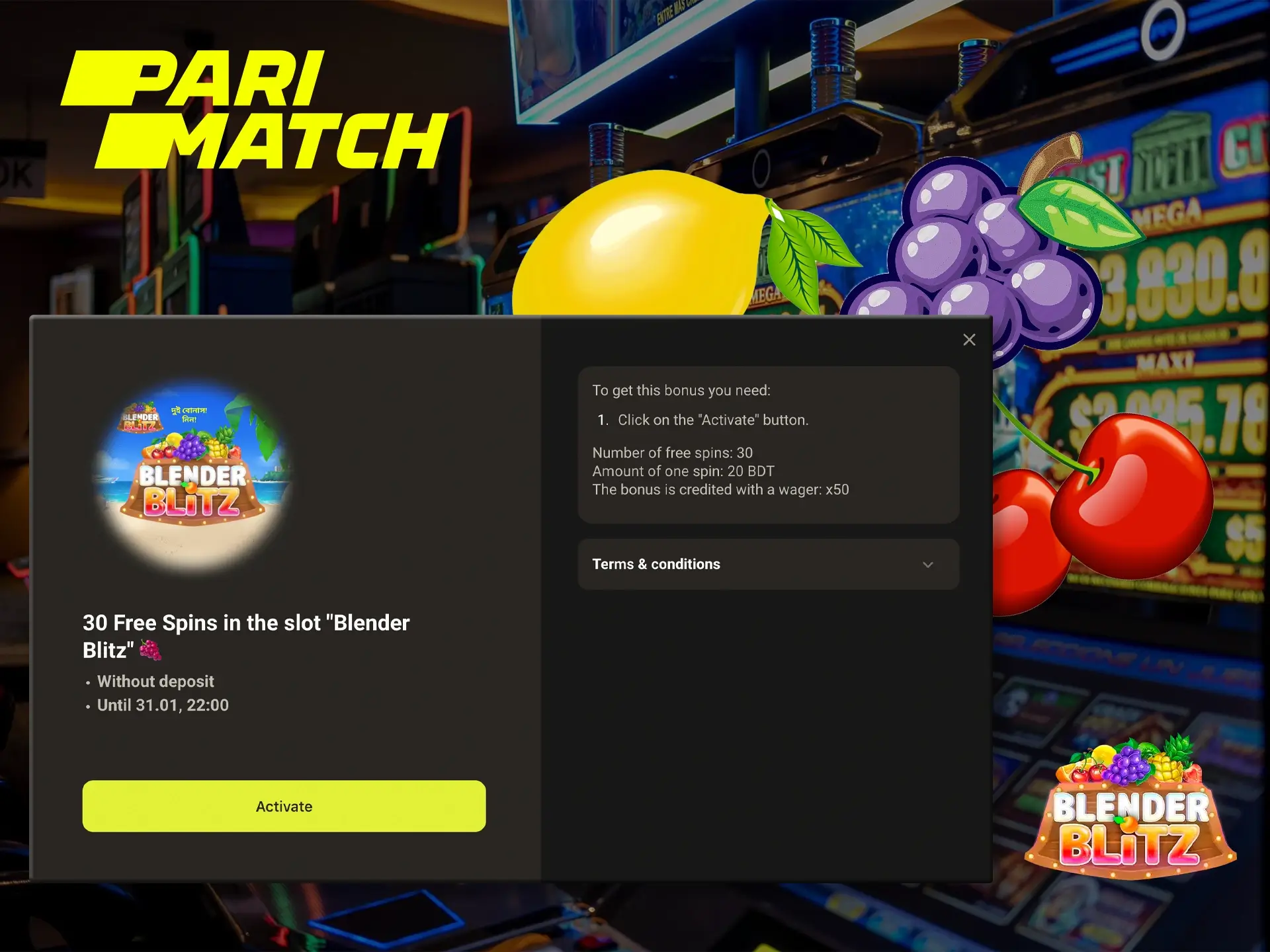 Already at the start of your casino game you get free spins in slots, and that says a lot about Parimatch and its reputation.