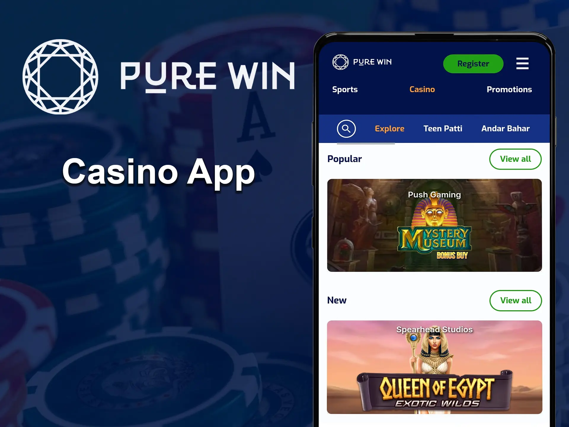 Download the app by going to the official Pure Win website and start playing from your mobile device.