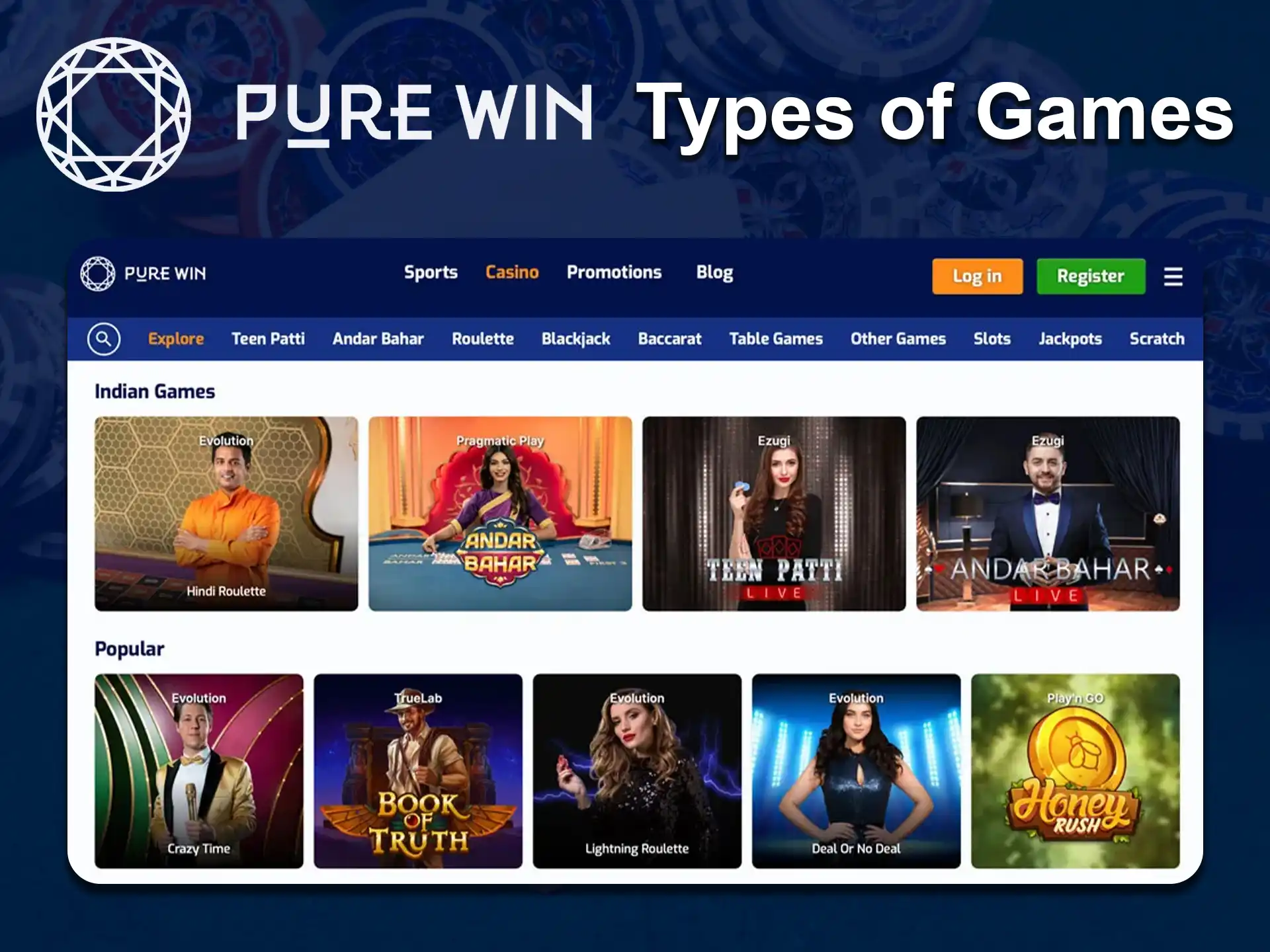 Pure Win Casino includes a variety of classic and new games.