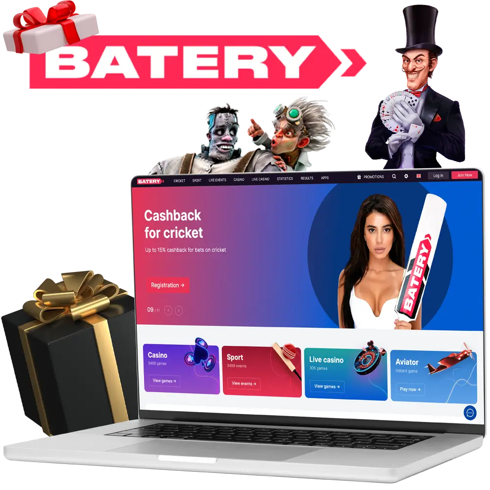 Claim your bonuses and play for fun at Batery casino.