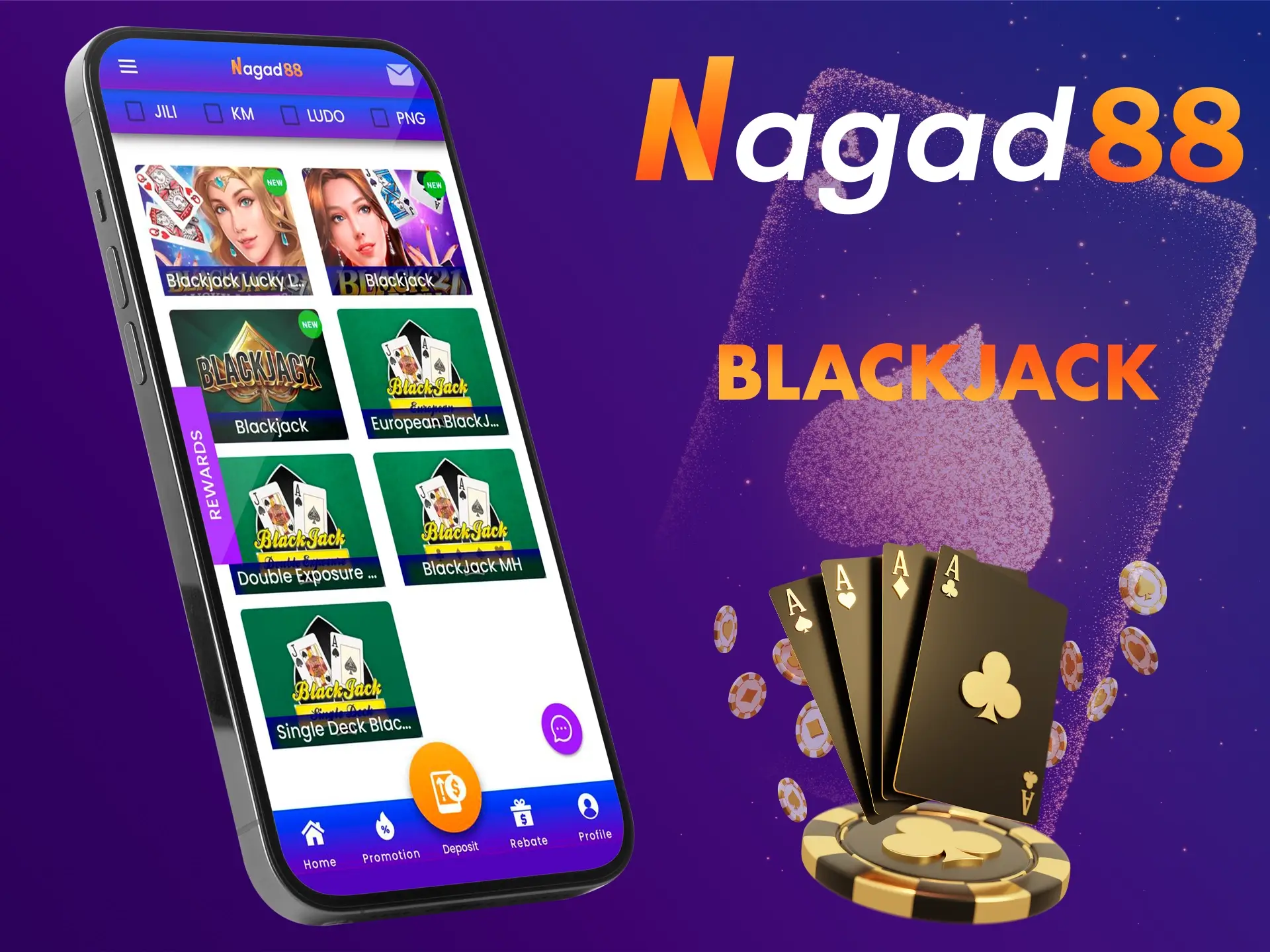 Show off your skills in the Blackjack game at Nagad88.