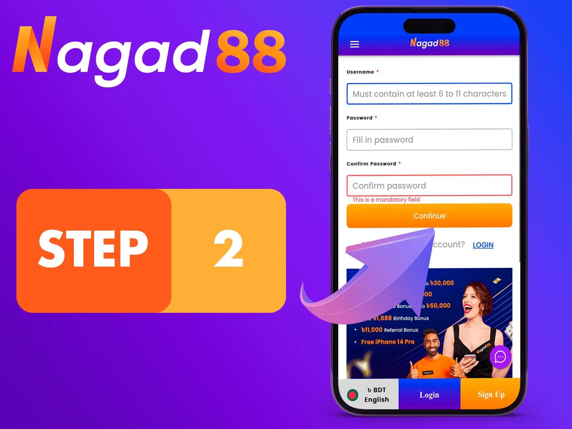 Complete a simple registration at Nagad88 Casino.
