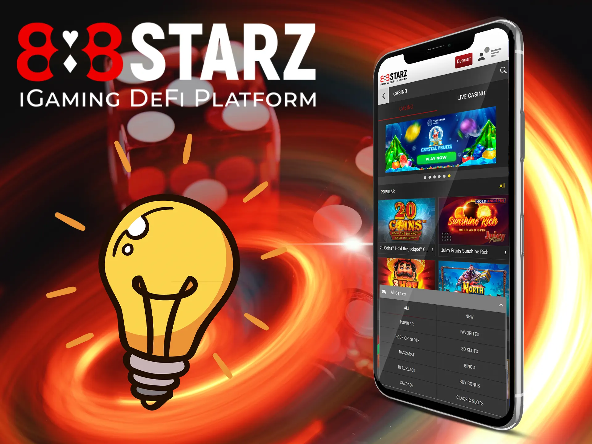 A large number of casino sub-species are waiting for you on the 888starz platform.