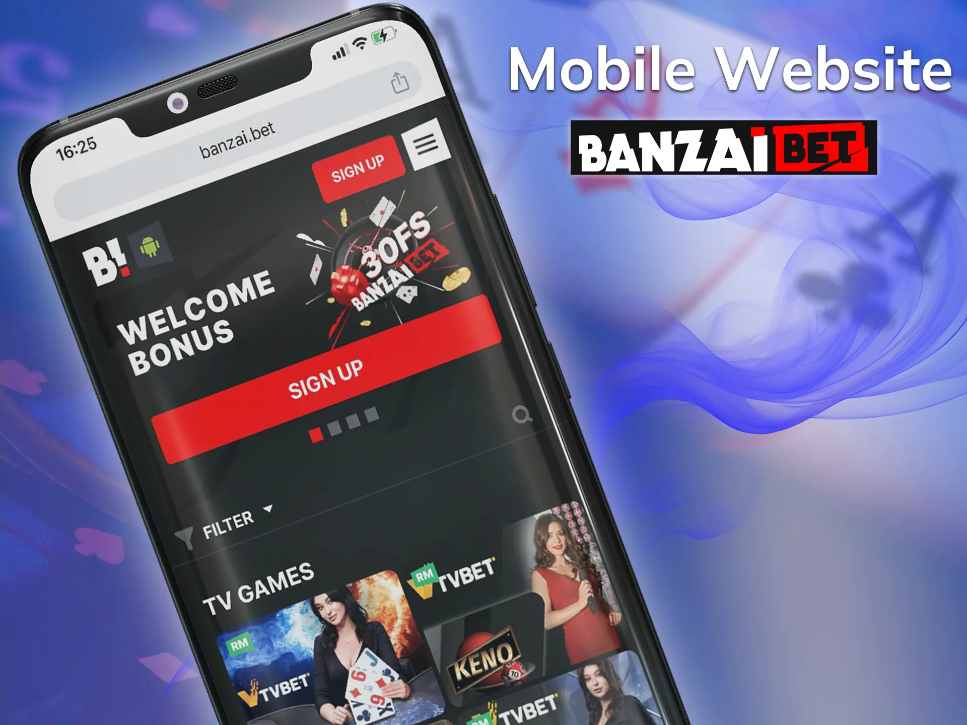 Visit the Banzai Bet online casino website from your smartphone and play your favourite casino games.