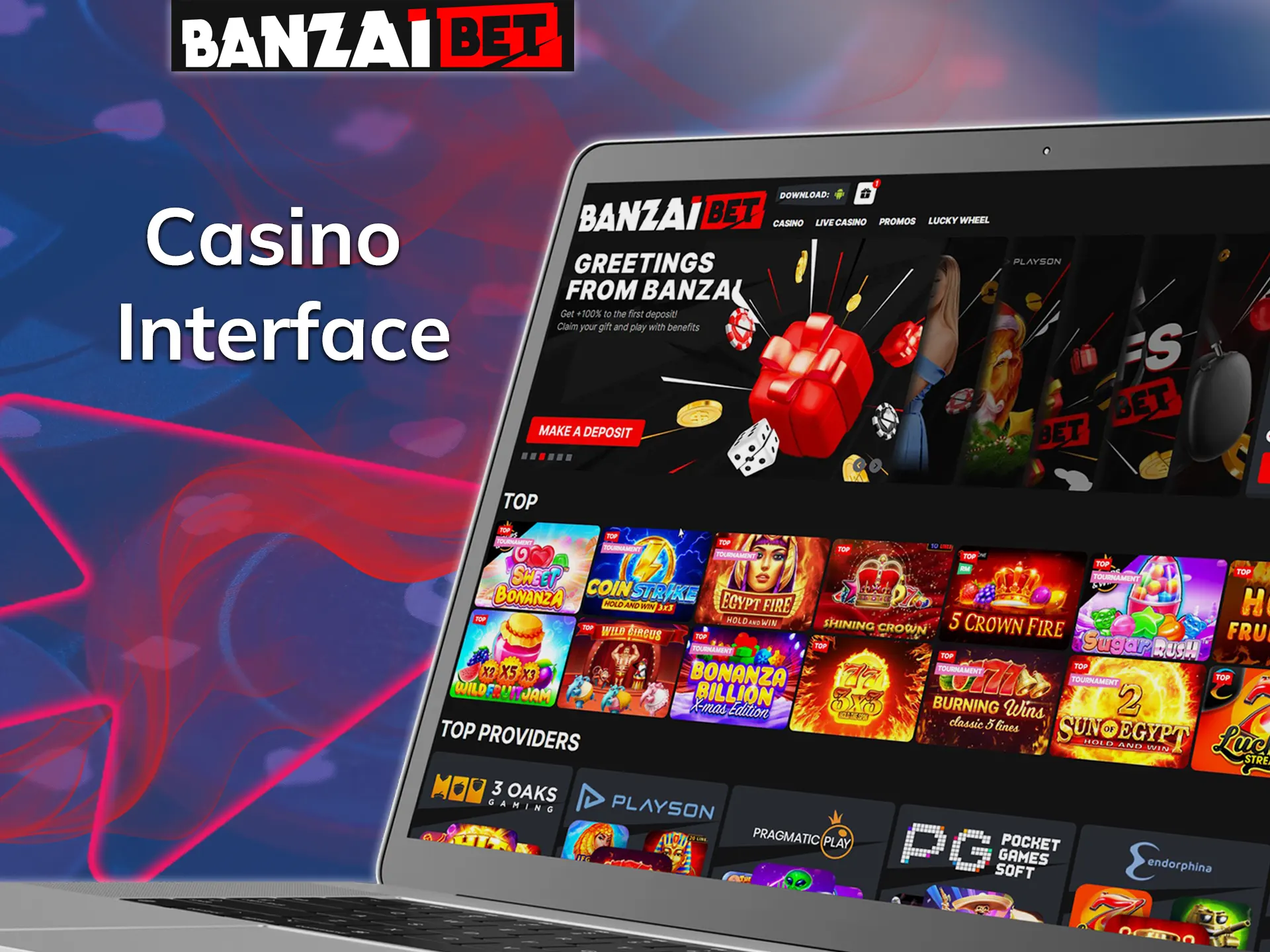 Interface The Banzai Bet website has a colourful and user-friendly interface.