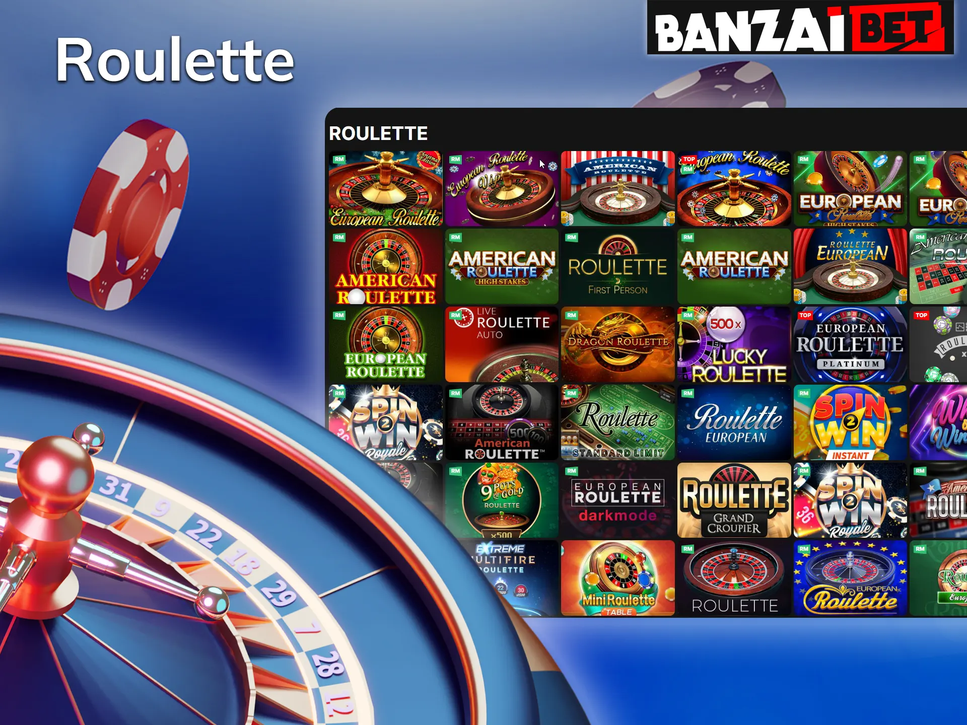 Play roulette at online casino Banzai Bet.