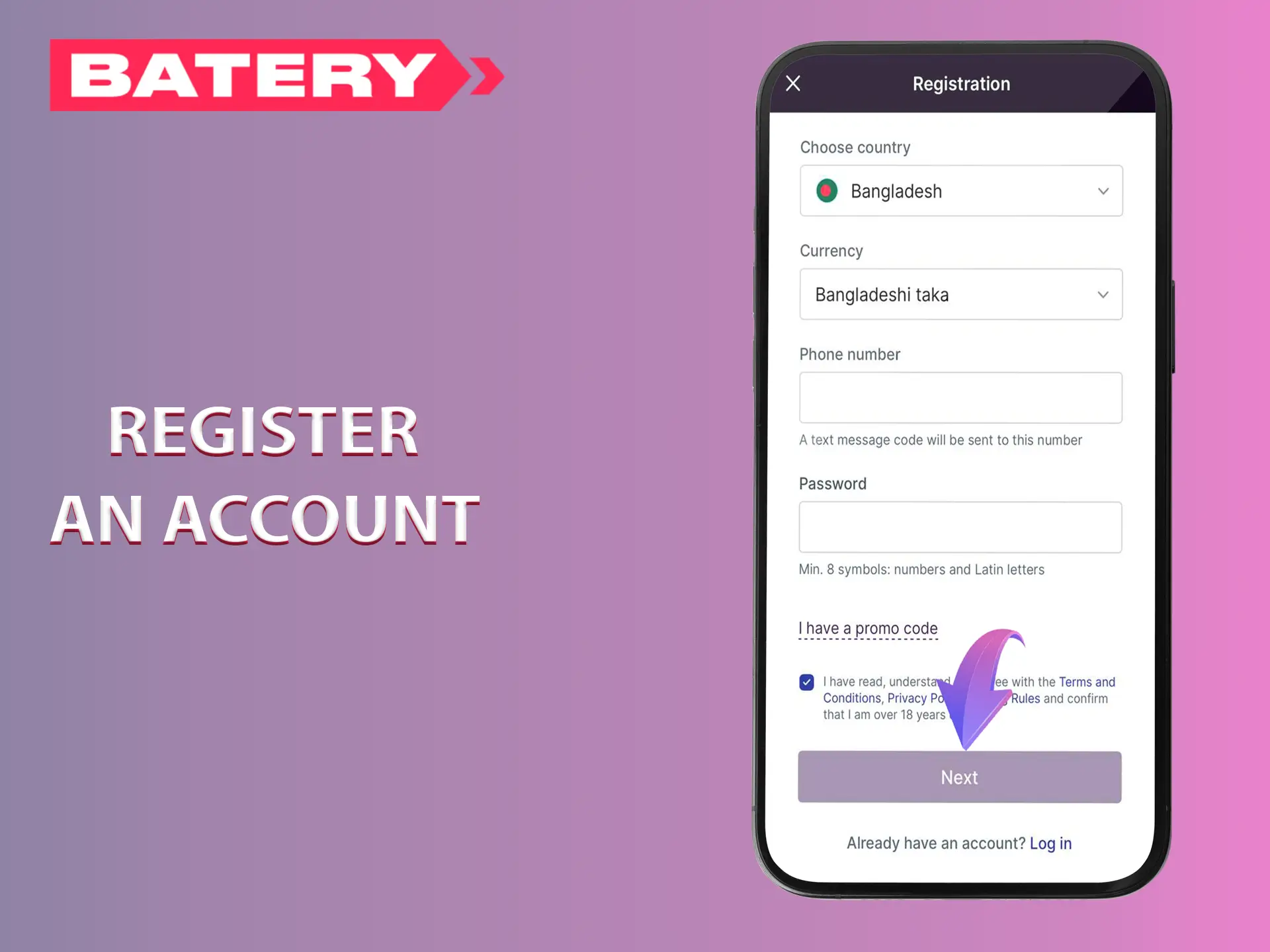 Complete the account registration in the app.