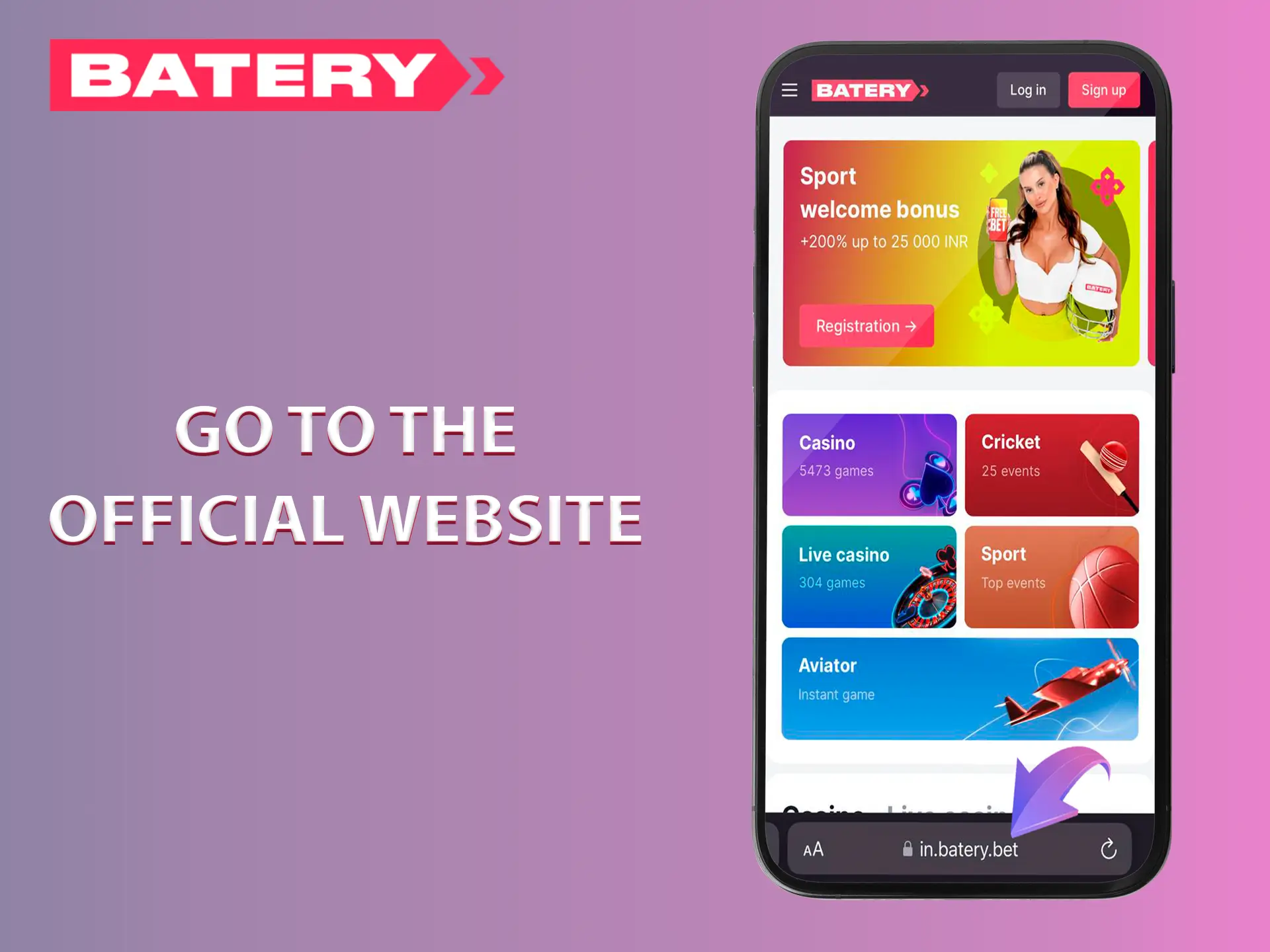 Type the Batery website into the address bar of your browser on your iOS device.