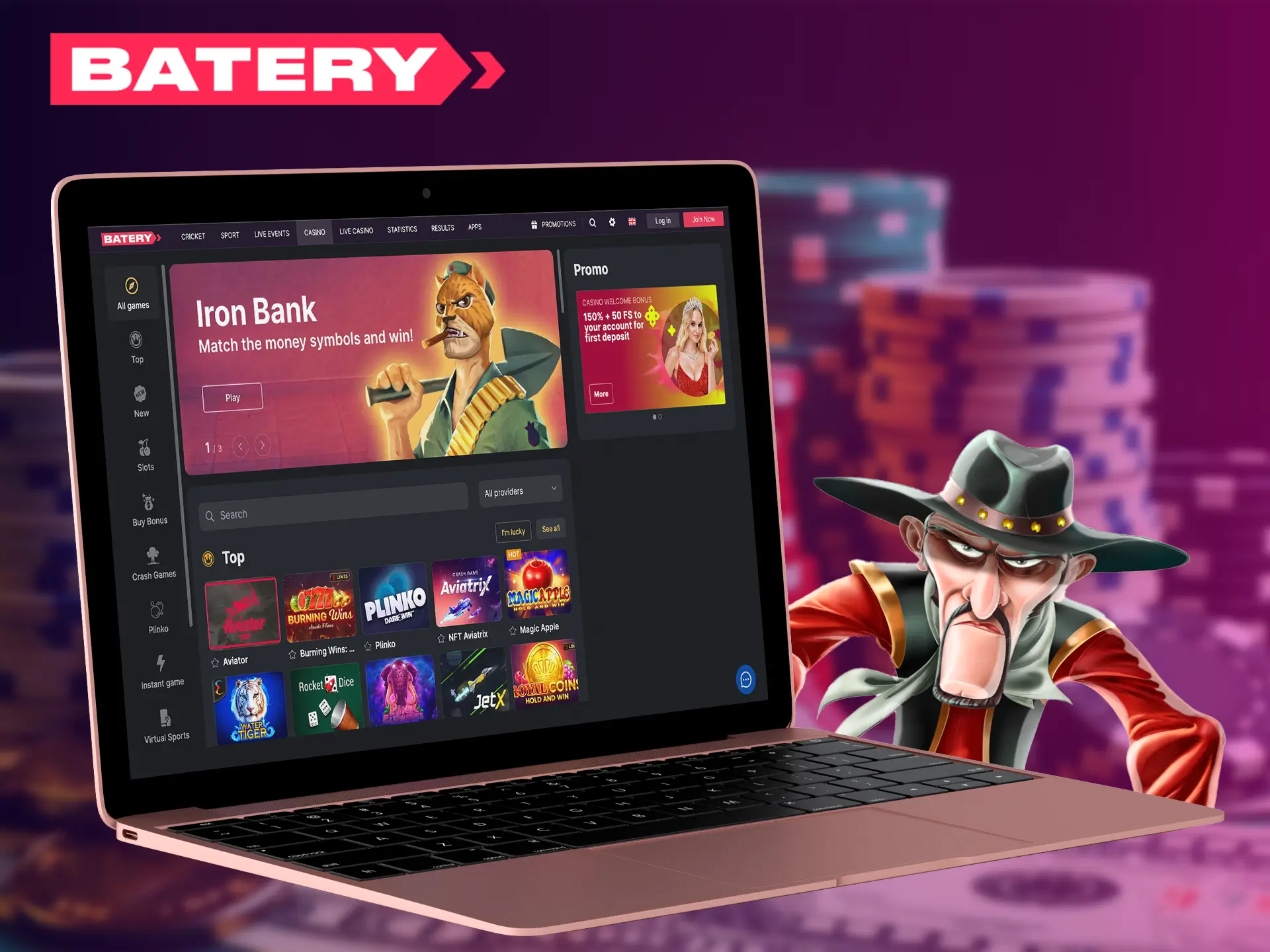 Use the clear and user-friendly interface of Batery Casino.