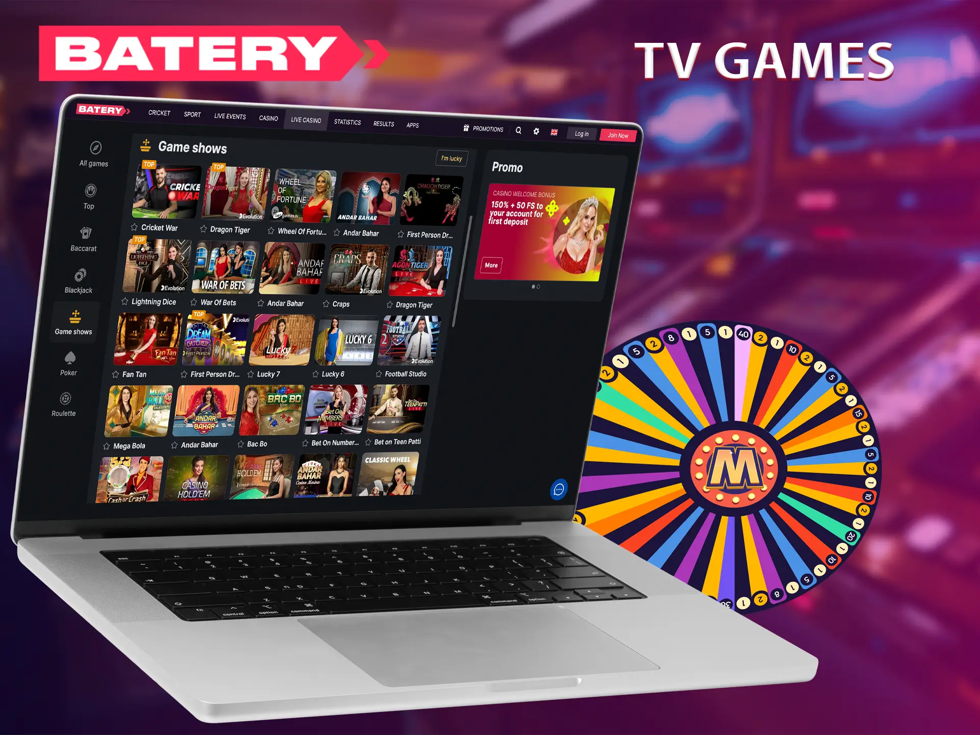 Batery casino TV games allow the player to enjoy their winnings live.