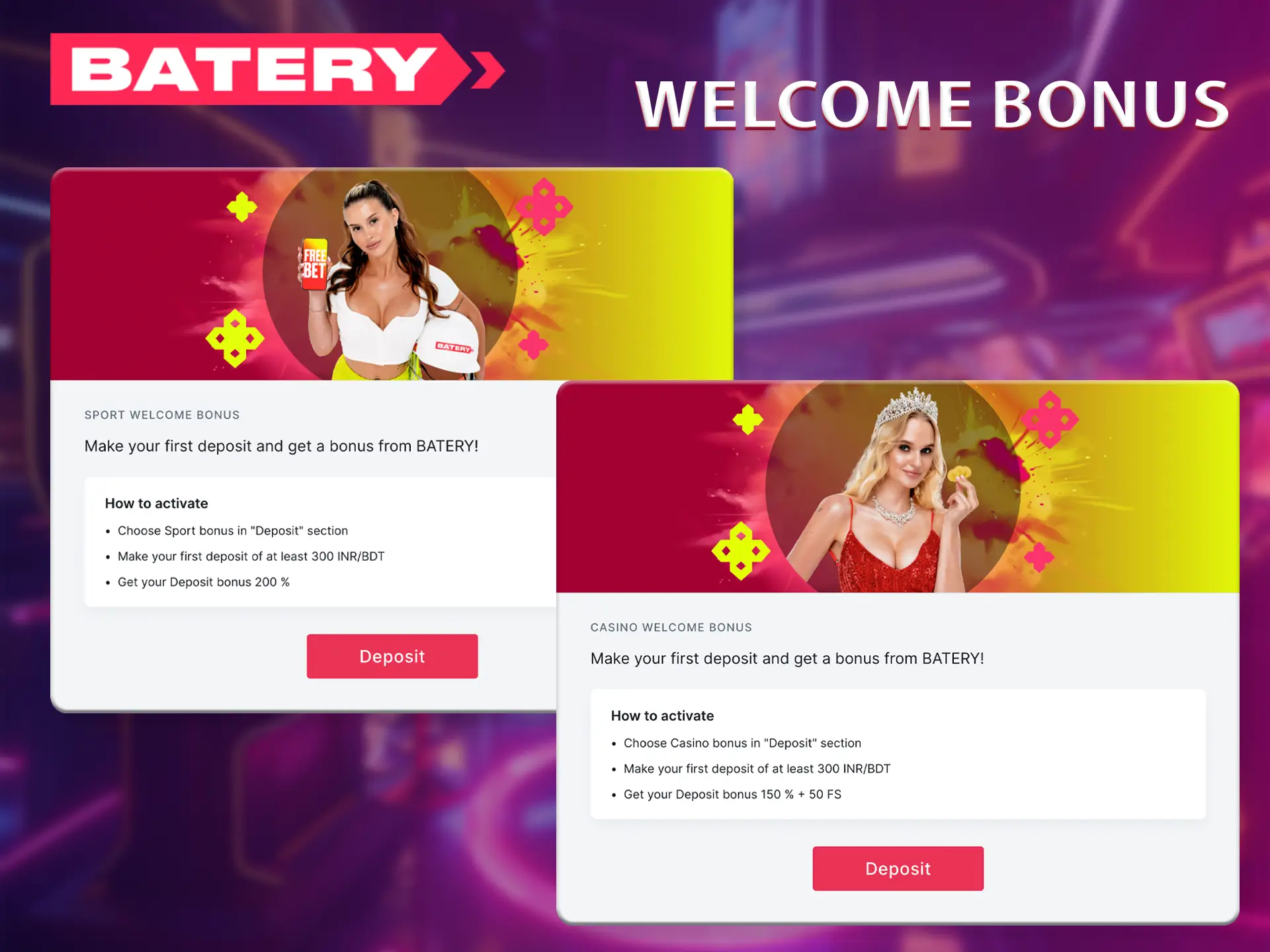 Batery casino bonuses allow the player to start their journey confidently and without fear of loss.