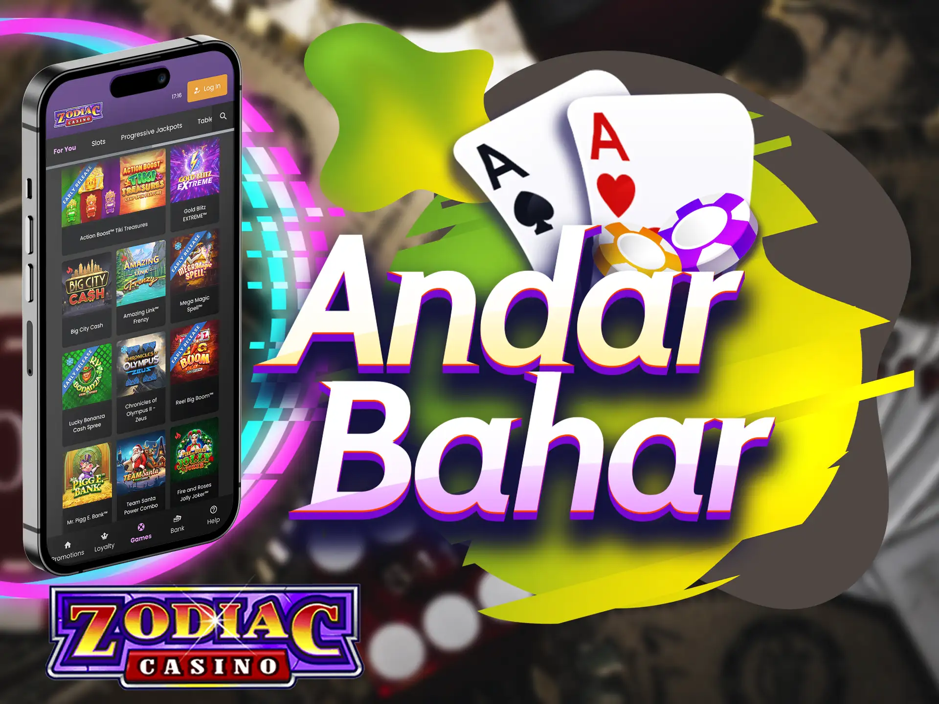 This native Indian live-dealer entertainment consists of 52 cards and sectors and is available on the Zodiac Casino website and app.