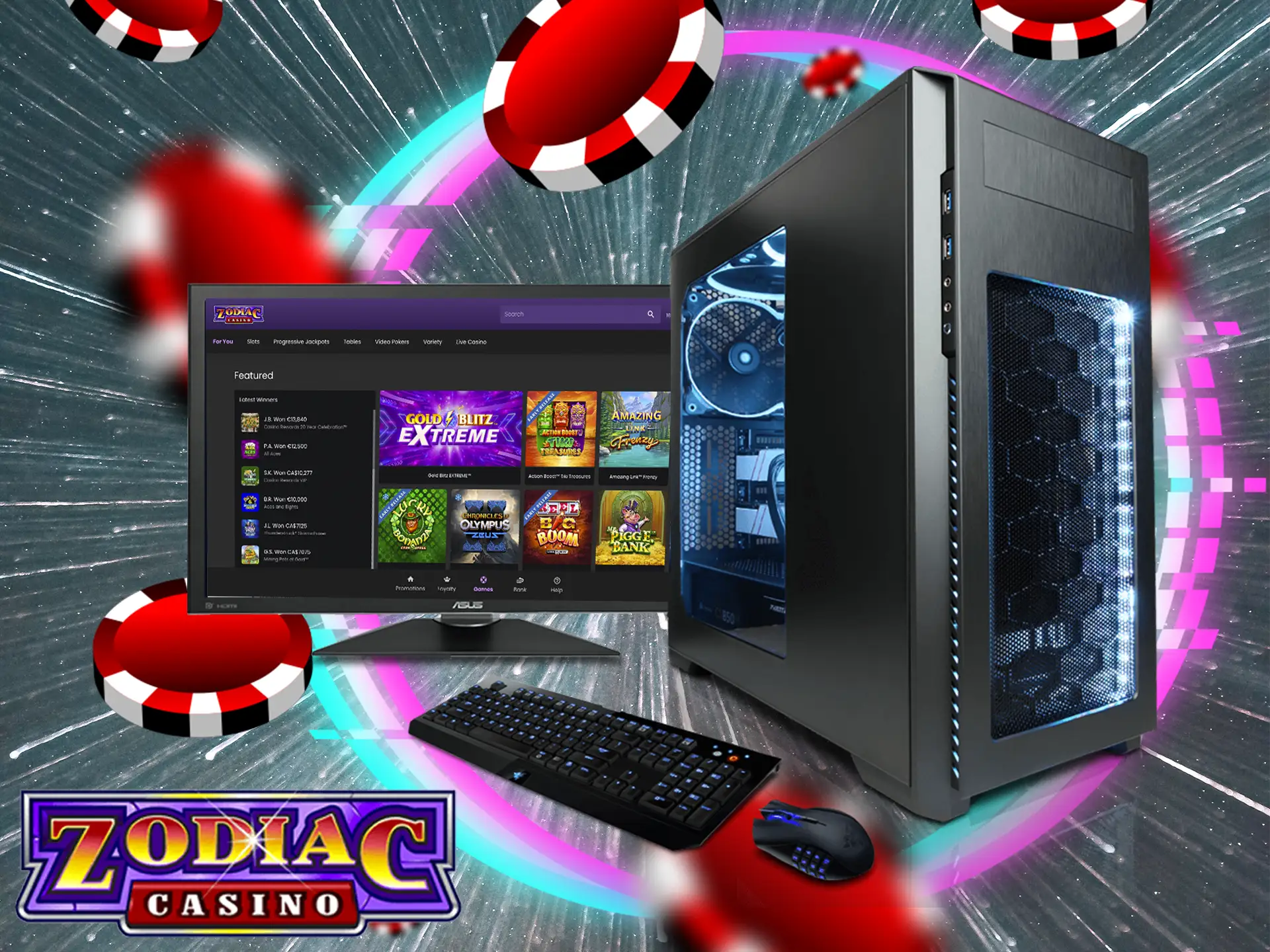 You can have a good time with the big screen of your computer, because this version of Zodiac Casino is universal and adapts to all resolutions.