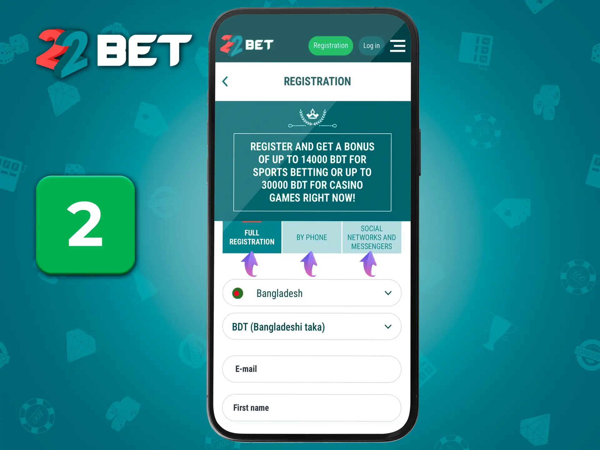 Fill out the simple and straightforward form to register at 22Bet Casino.