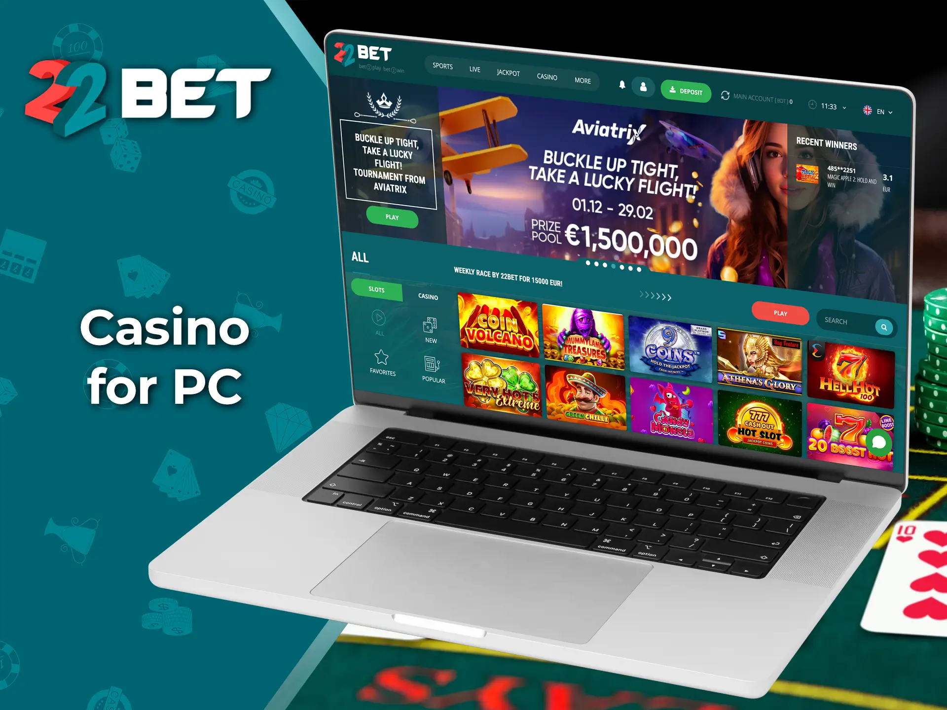 Use Bet22 Casino from your personal computer to get the most out of your gaming experience.