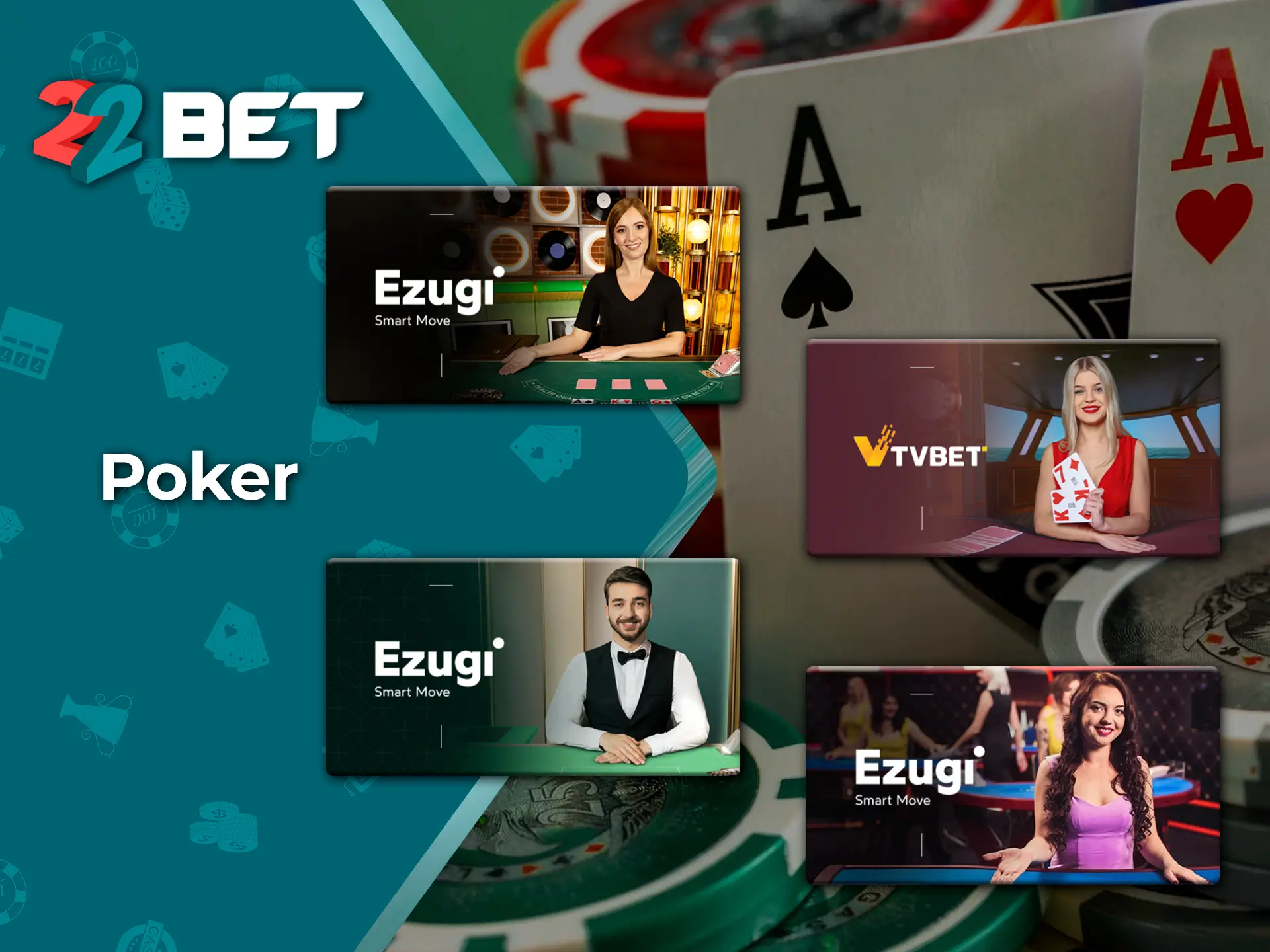 Use defensive or attacking tactics when playing Poker from 22Bet Casino.
