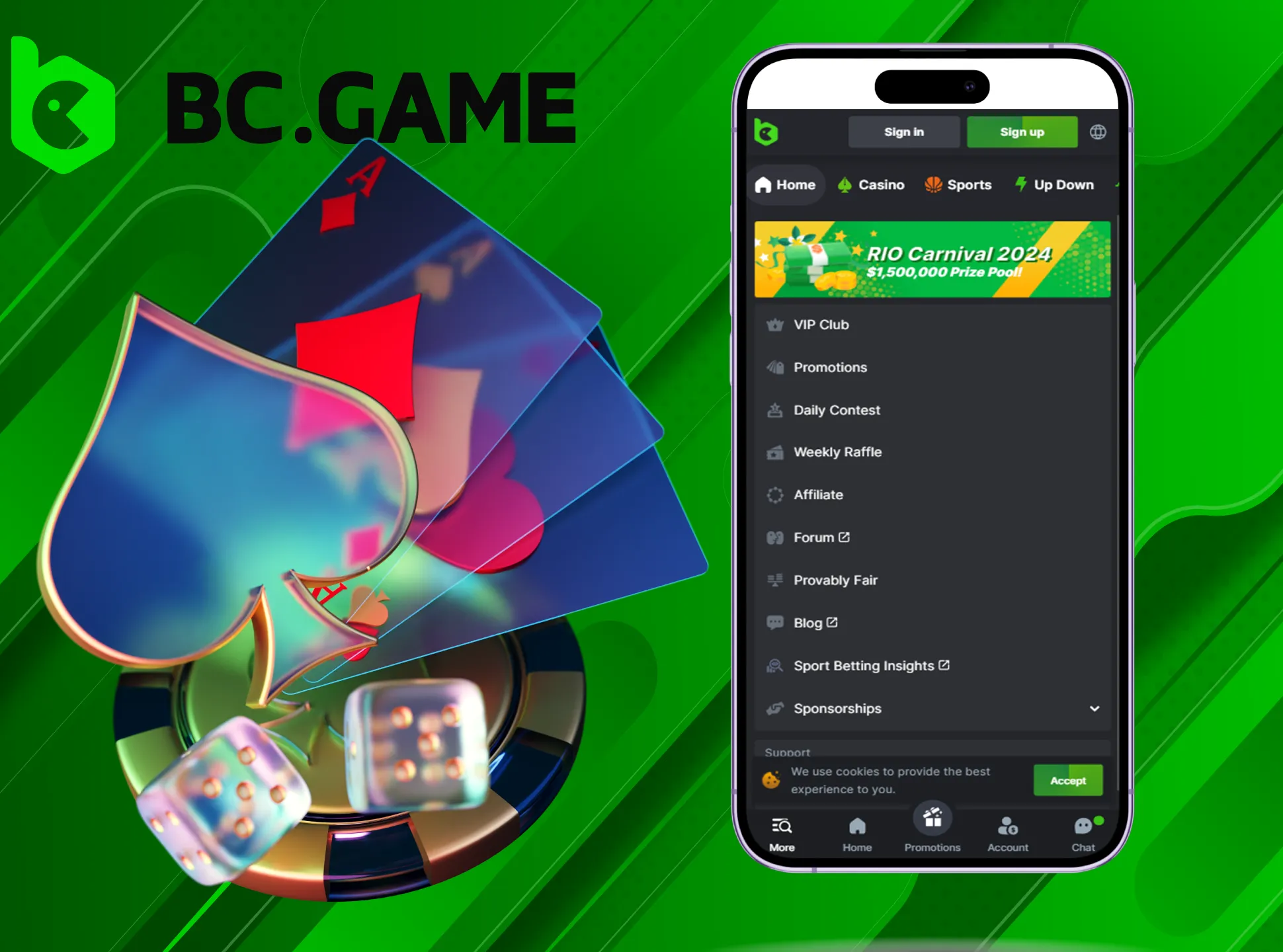 The mobile app gives you quick access to BC Game casino betting and games.