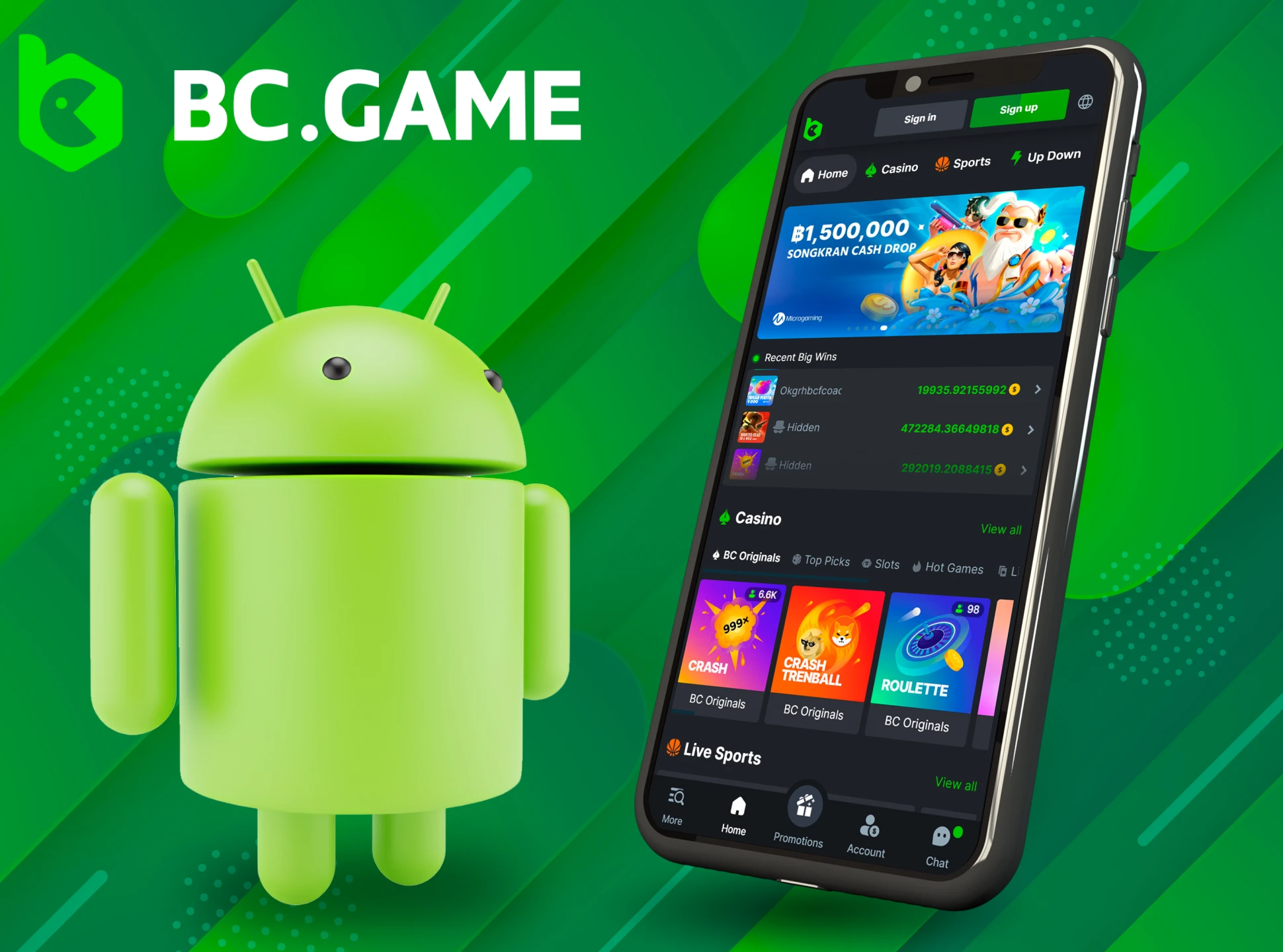 Play BC Game Casino directly from your phone using their app.