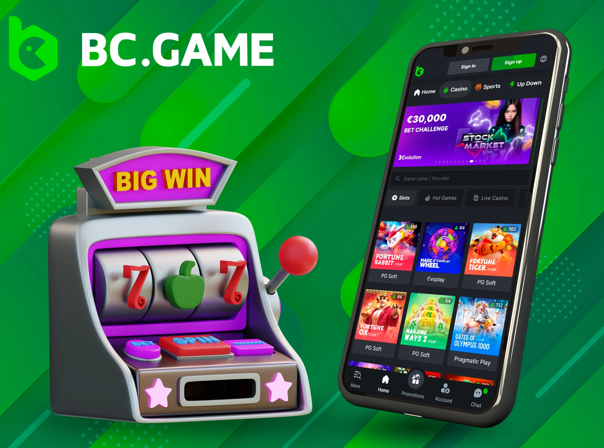 Play popular slots in the BC Game app.