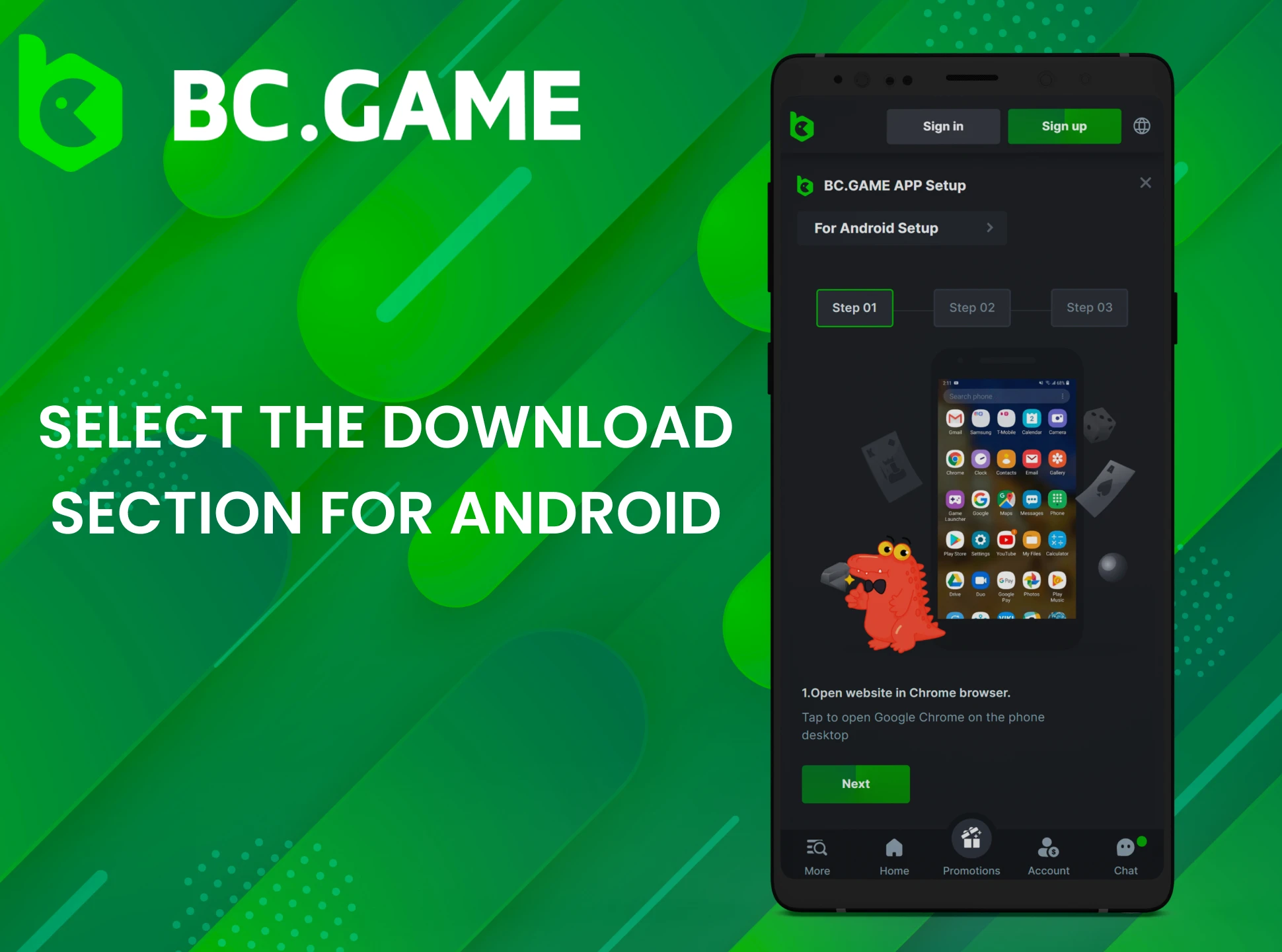 On the BC Game website, look for the application download section.