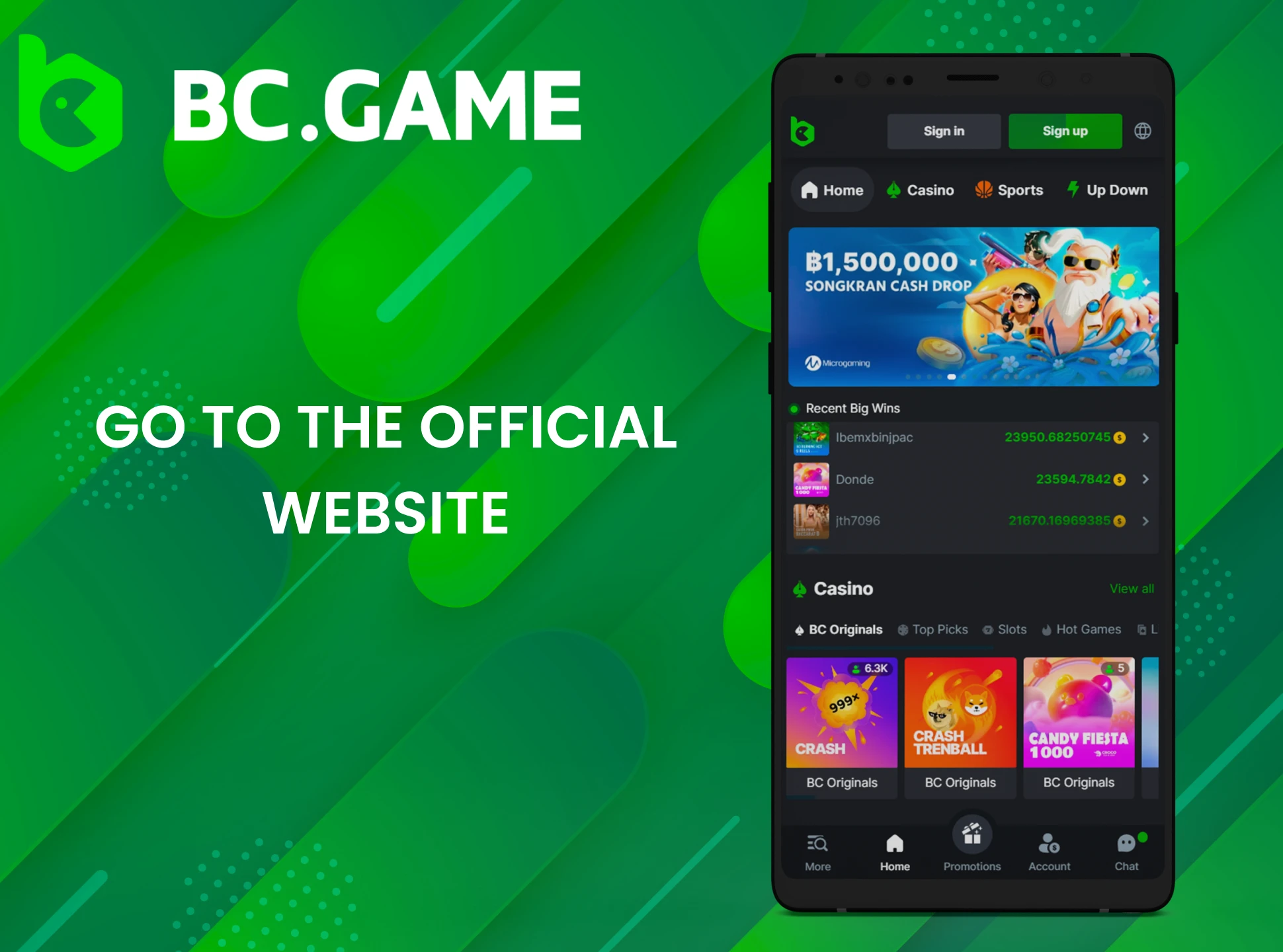 Visit the official BC Game website from your Android device.