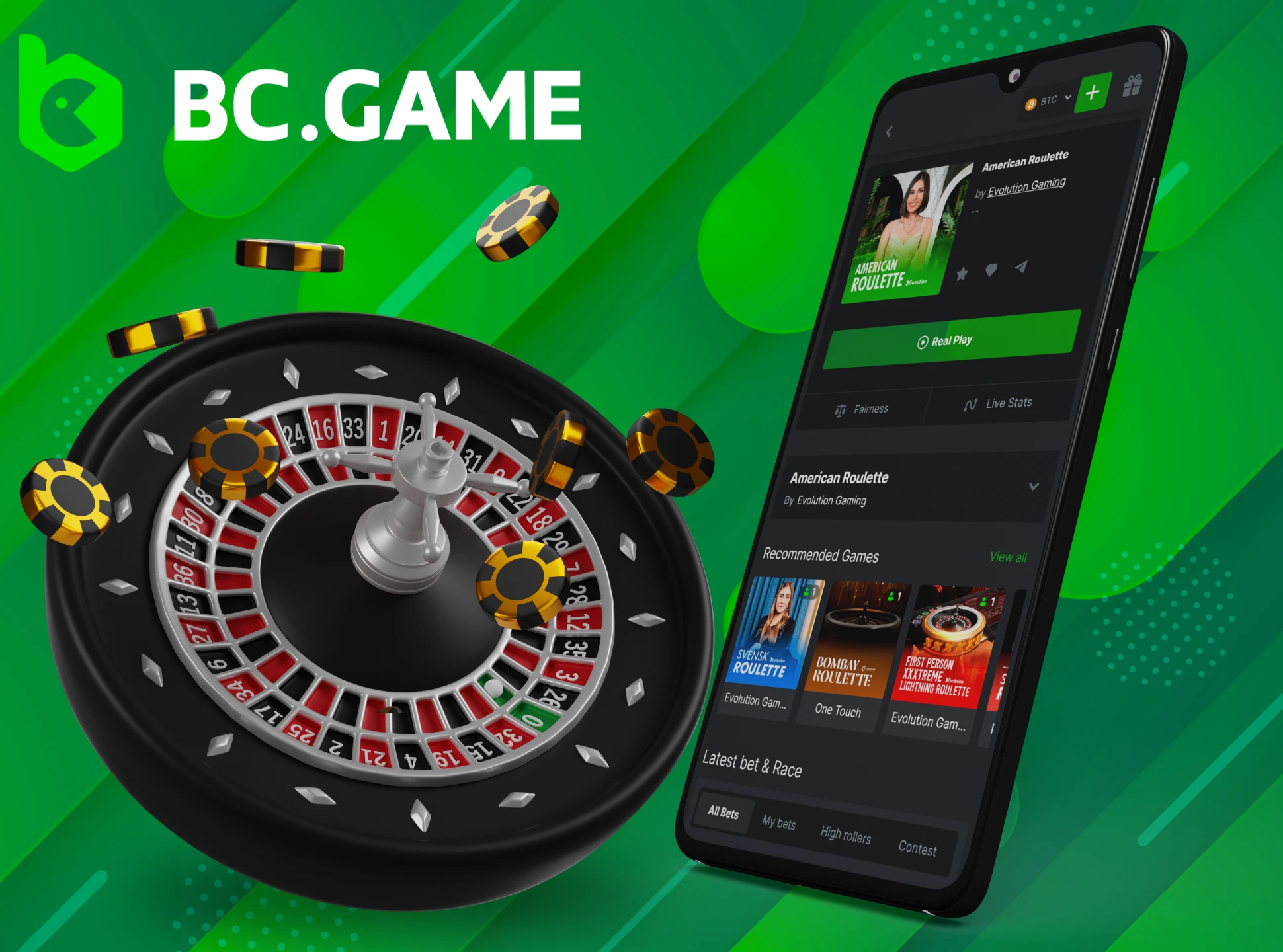 Try playing Live Roulette on the BC Game app.