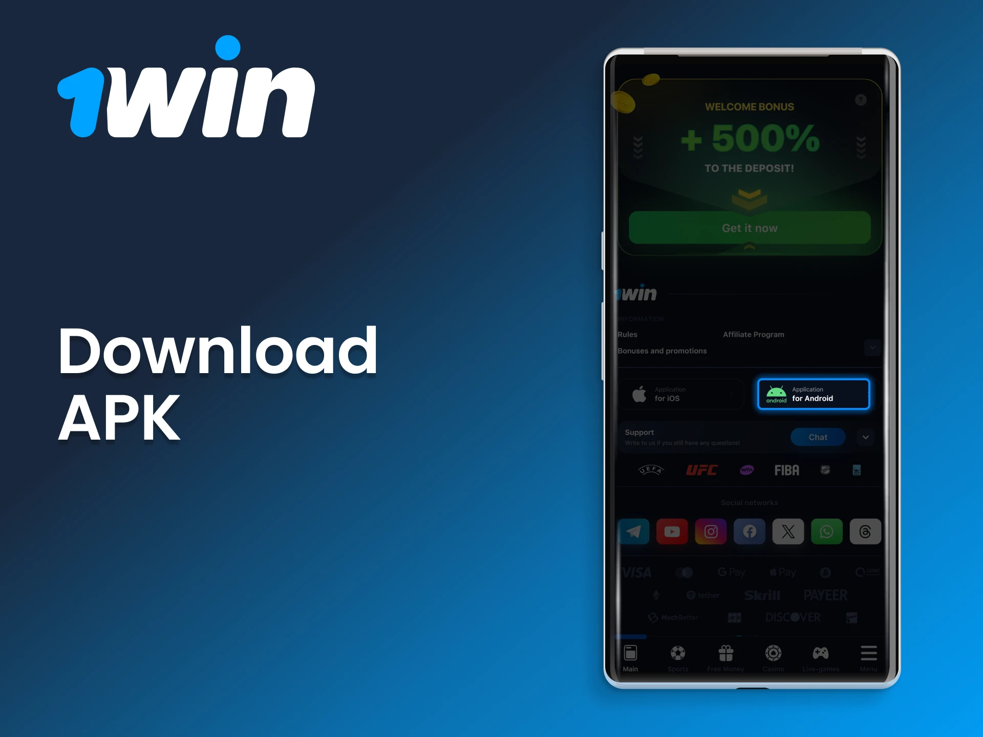 Begin downloading the 1Win casino app.