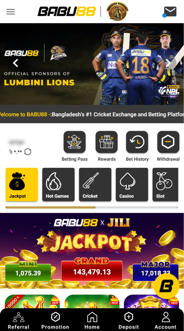 The Babu88 casino app features a user-friendly main page.