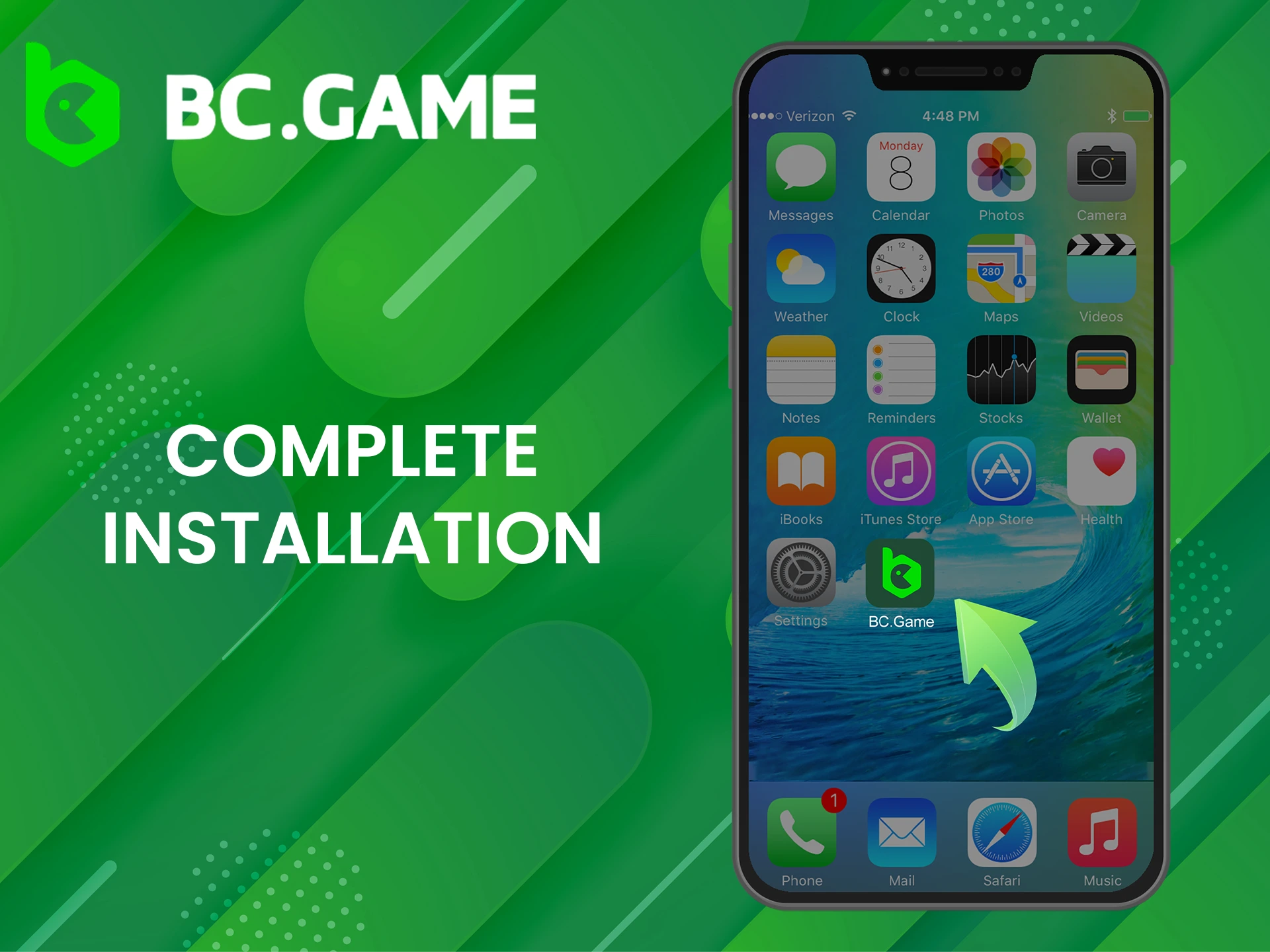 The BC Game casino icon will appear on the home screen.
