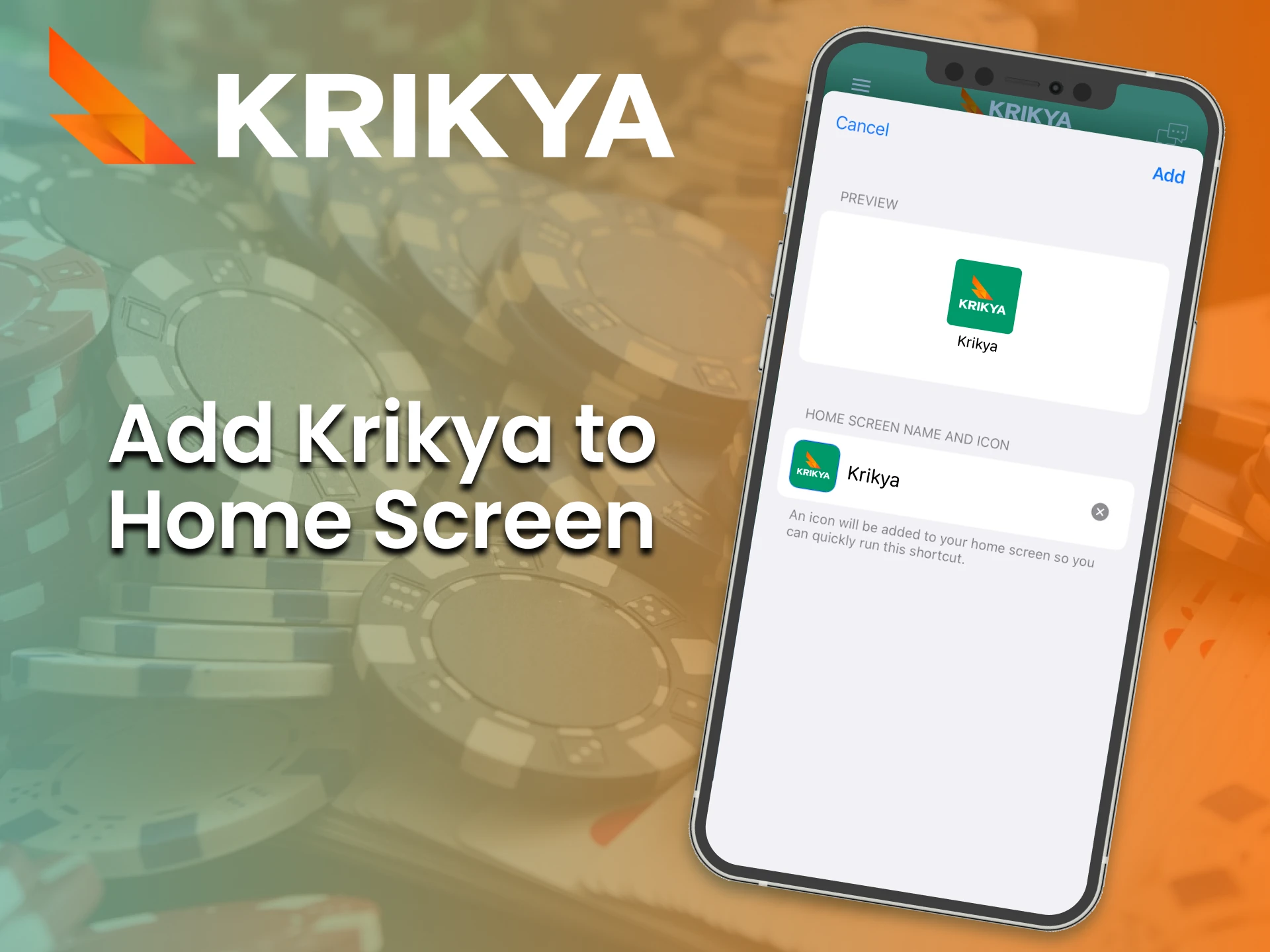 Bookmark the Krikya online casino on your device's home screen.