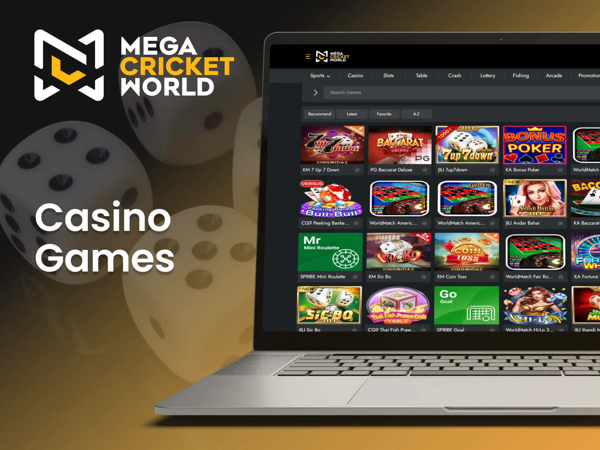 Discover a great variety of casino games at Mega Cricket World.