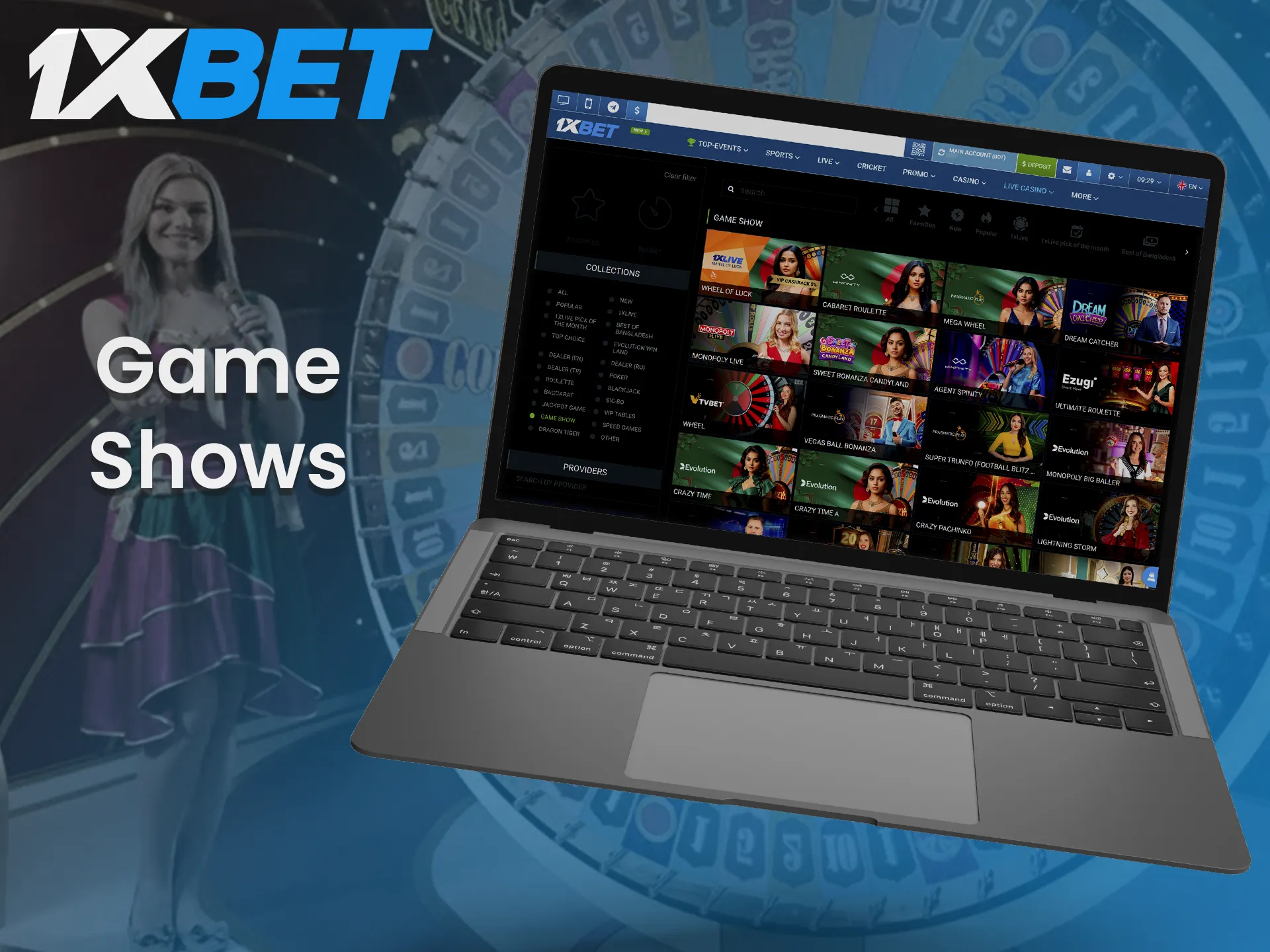 Immerse yourself in the casino atmosphere with 1xBet game shows.