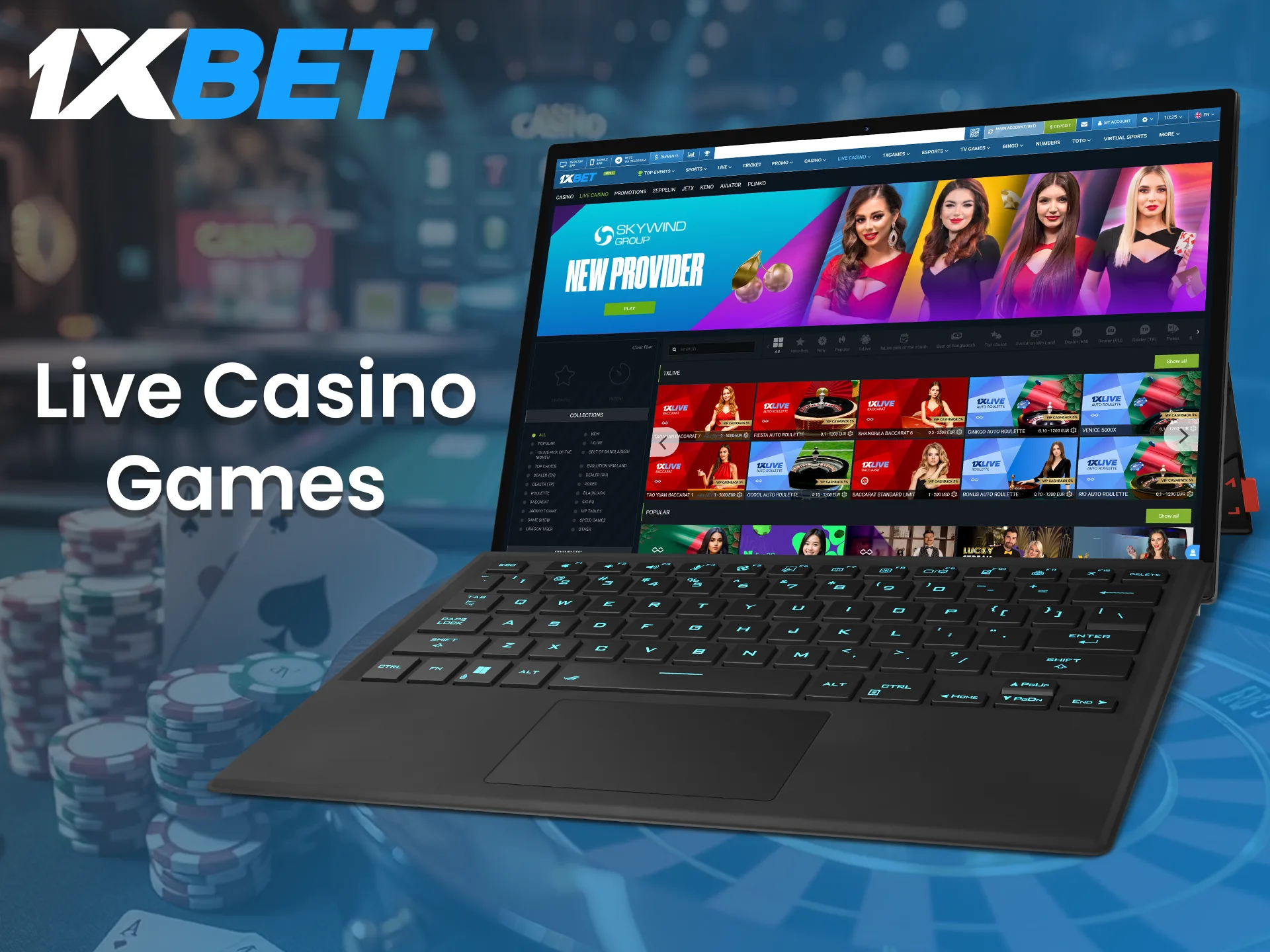 Try to play the best live casino games at 1xBet website.