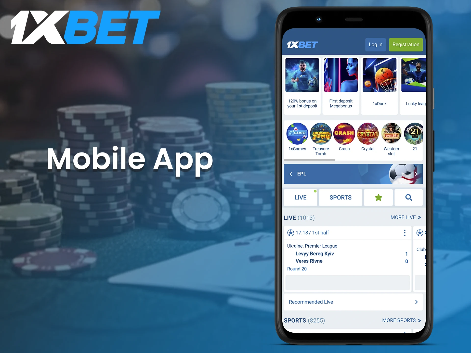 With 1xBet mobile app, you can play your favourite games anywhere.