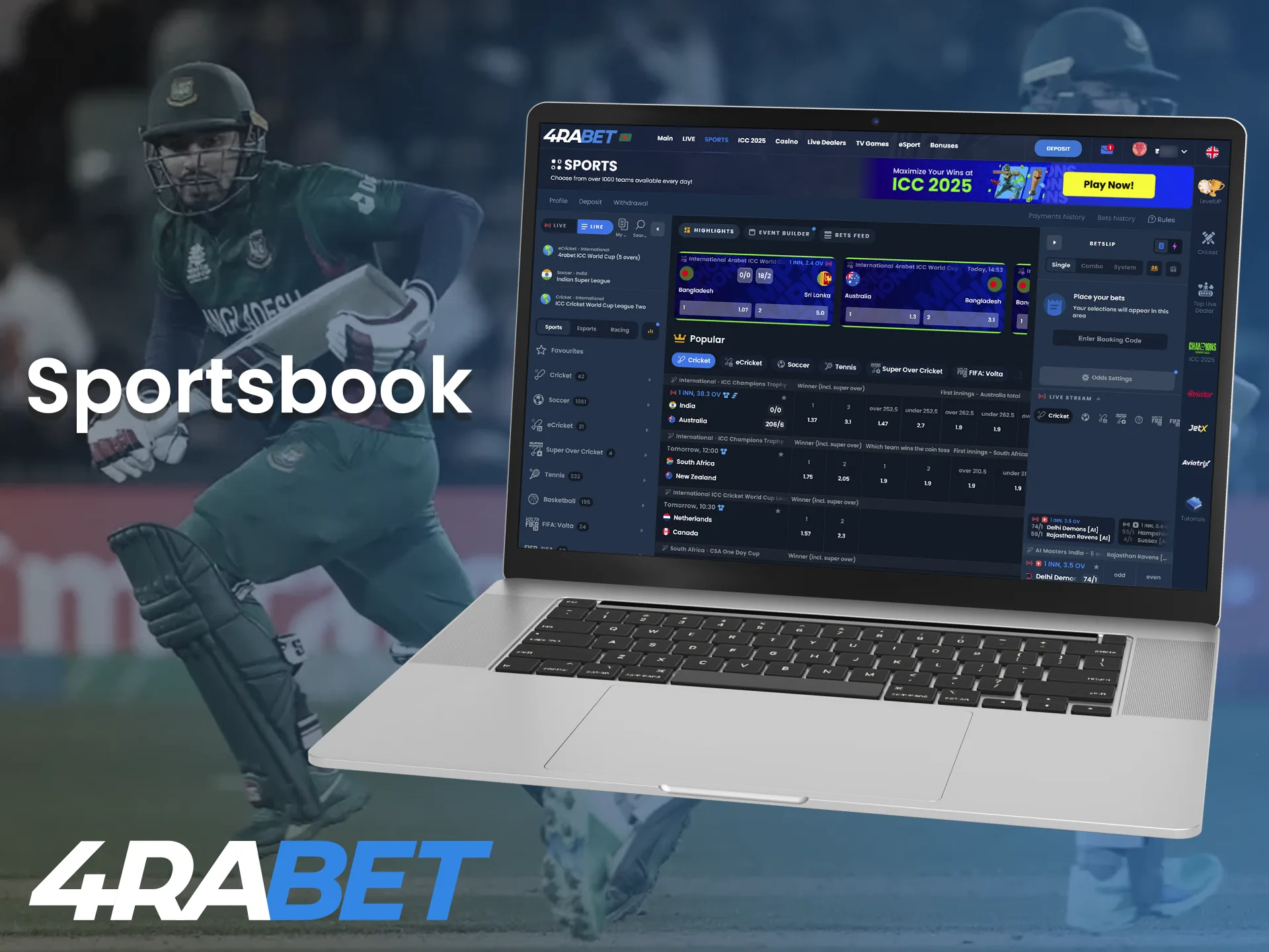 Bet on sporting events at 4rabet website.