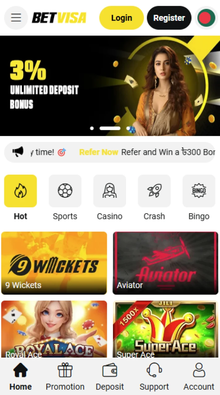 Betvisa offers online casino gaming in Bangladesh.